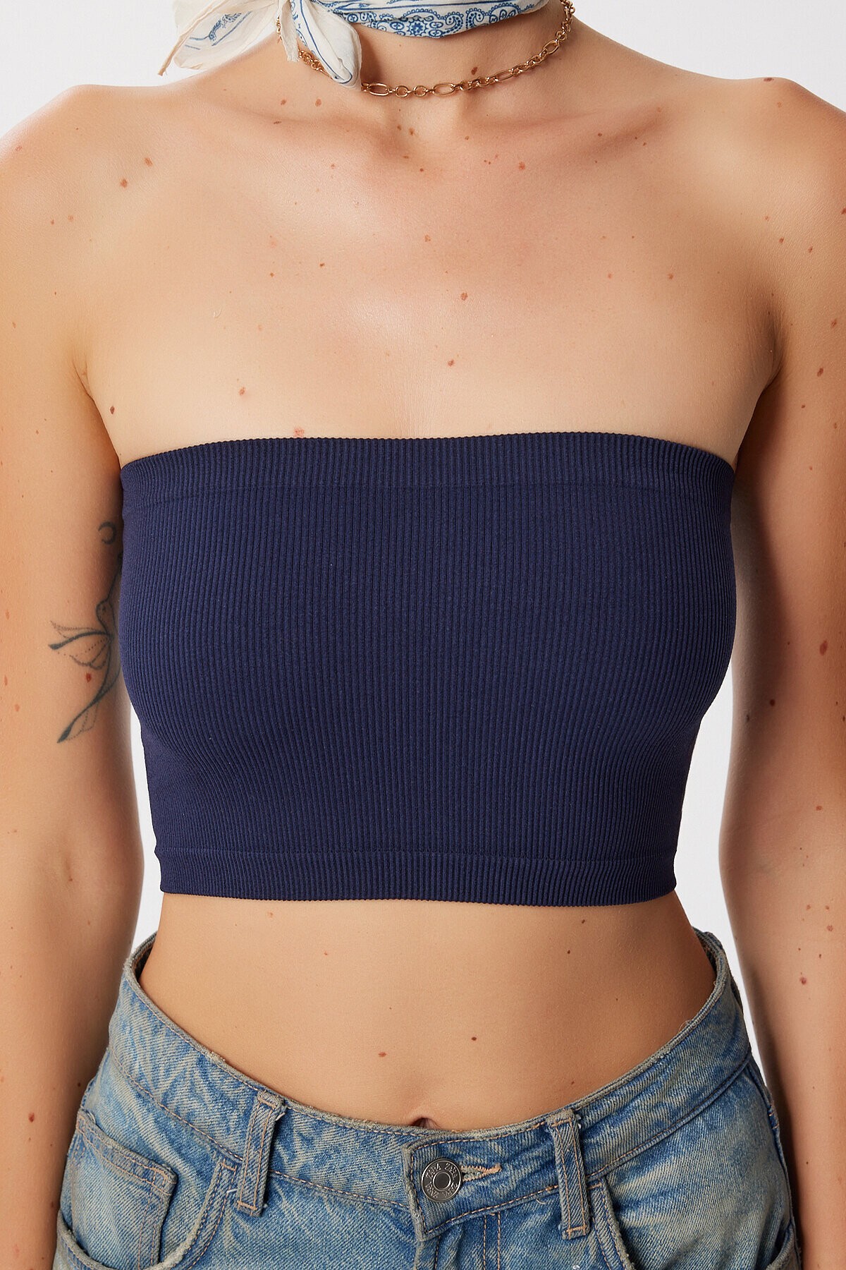 Straplez Fitilli Örme Büstiyer LACİVERT LUB0218