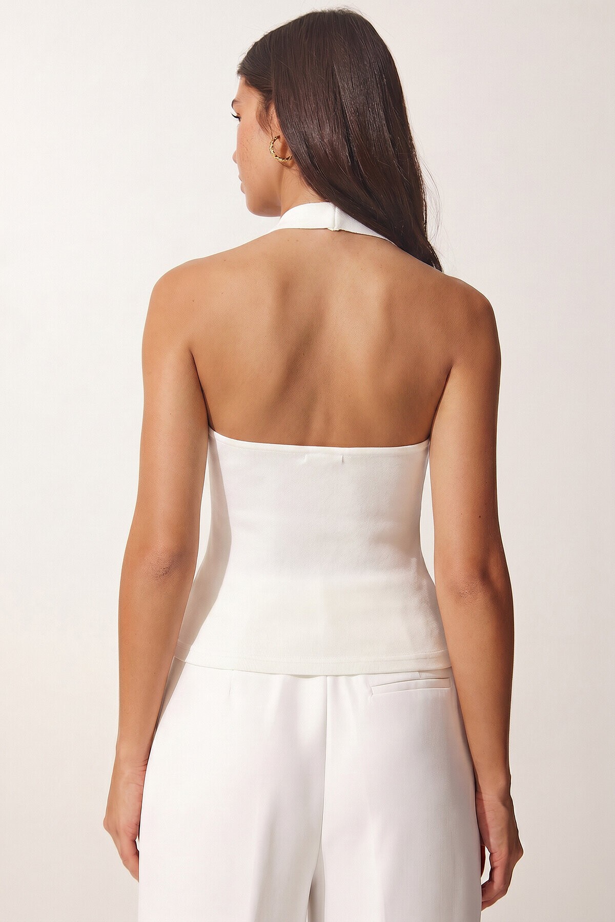 2’li Paket Halter Yaka Basic Örme Bluz SİYAH BEYAZ LDZ0078