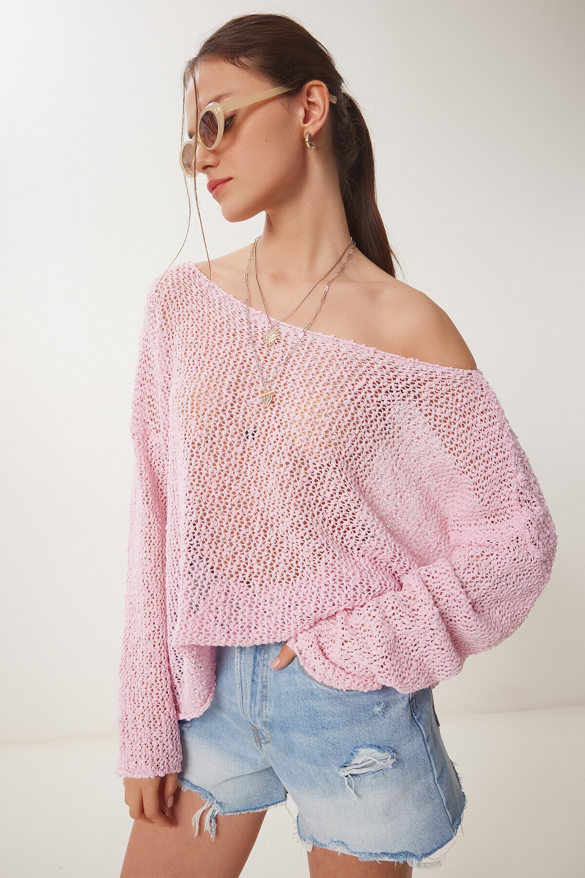 Ajurlu Mevsimlik Triko Bluz PEMBE LYY0092