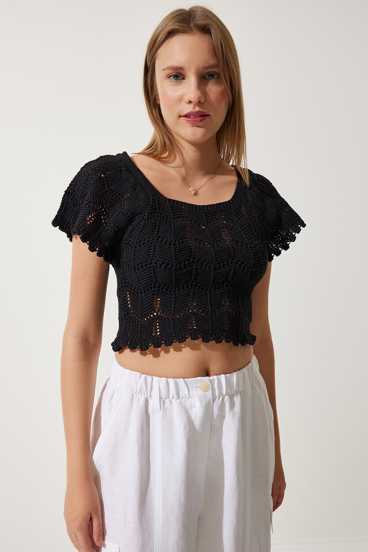 Ajurlu Triko Bluz SİYAH LYU0003