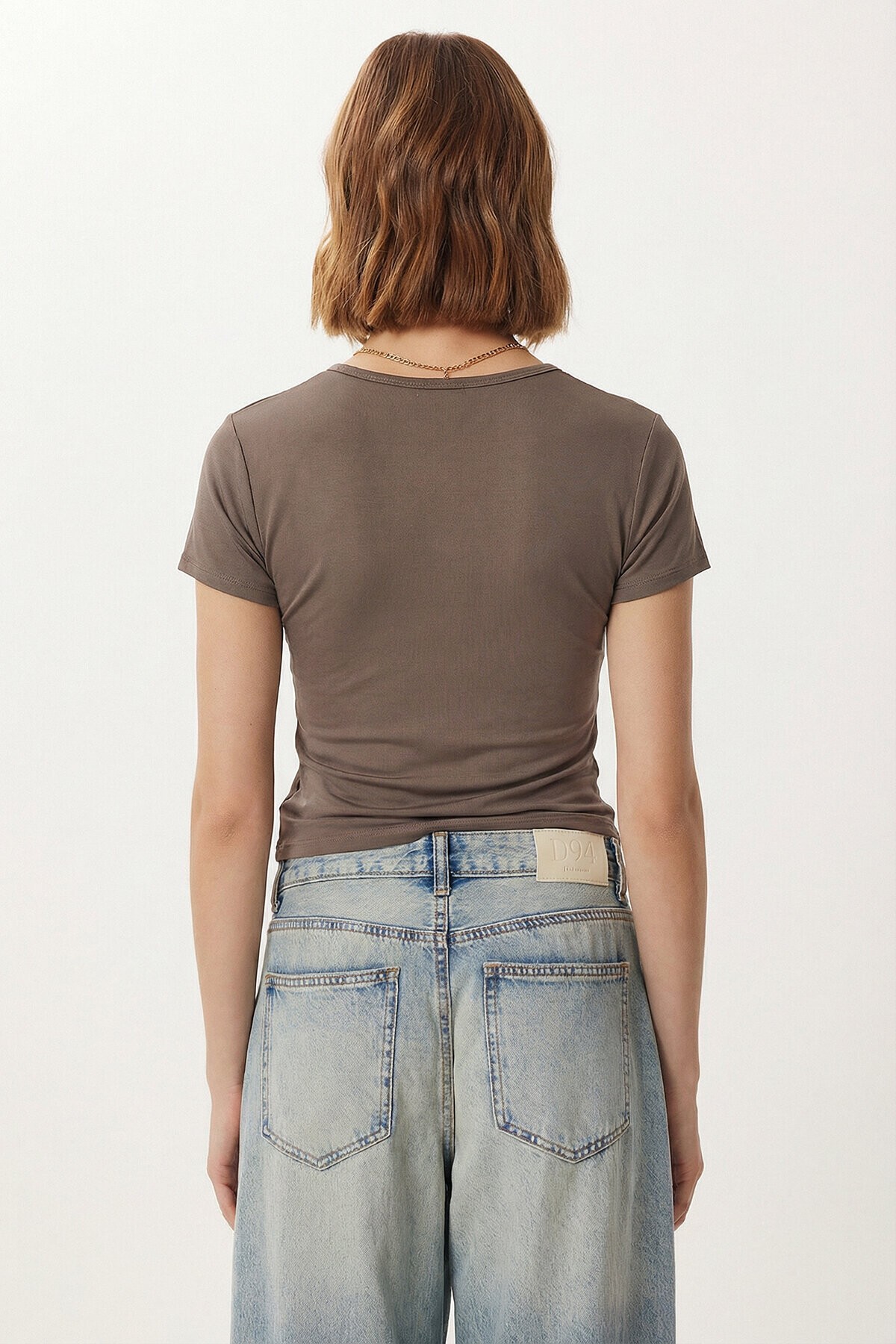 Basic Sandy Örme T-shirt VİZON LZE0009
