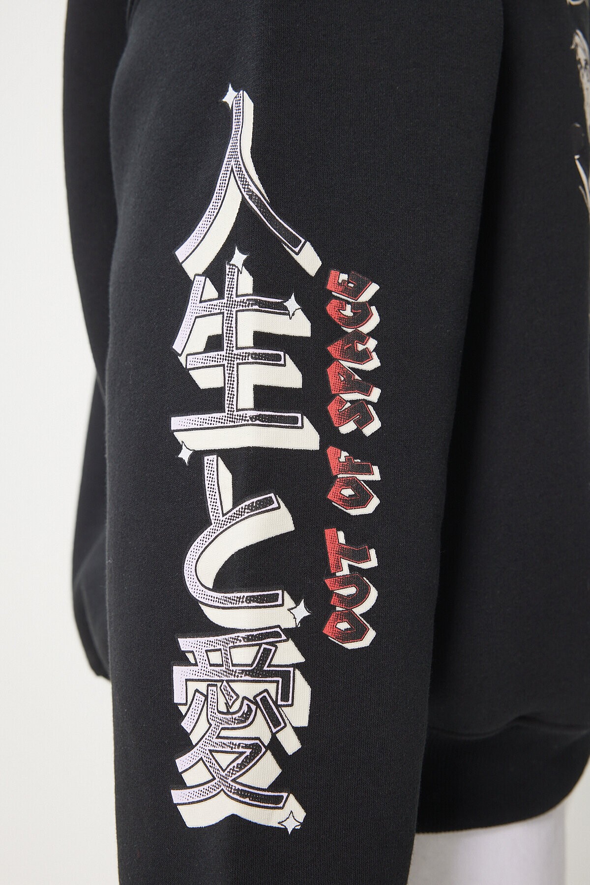 Baskılı Kapüşonlu Şardonlu Örme Sweatshirt SİYAH LVN0003