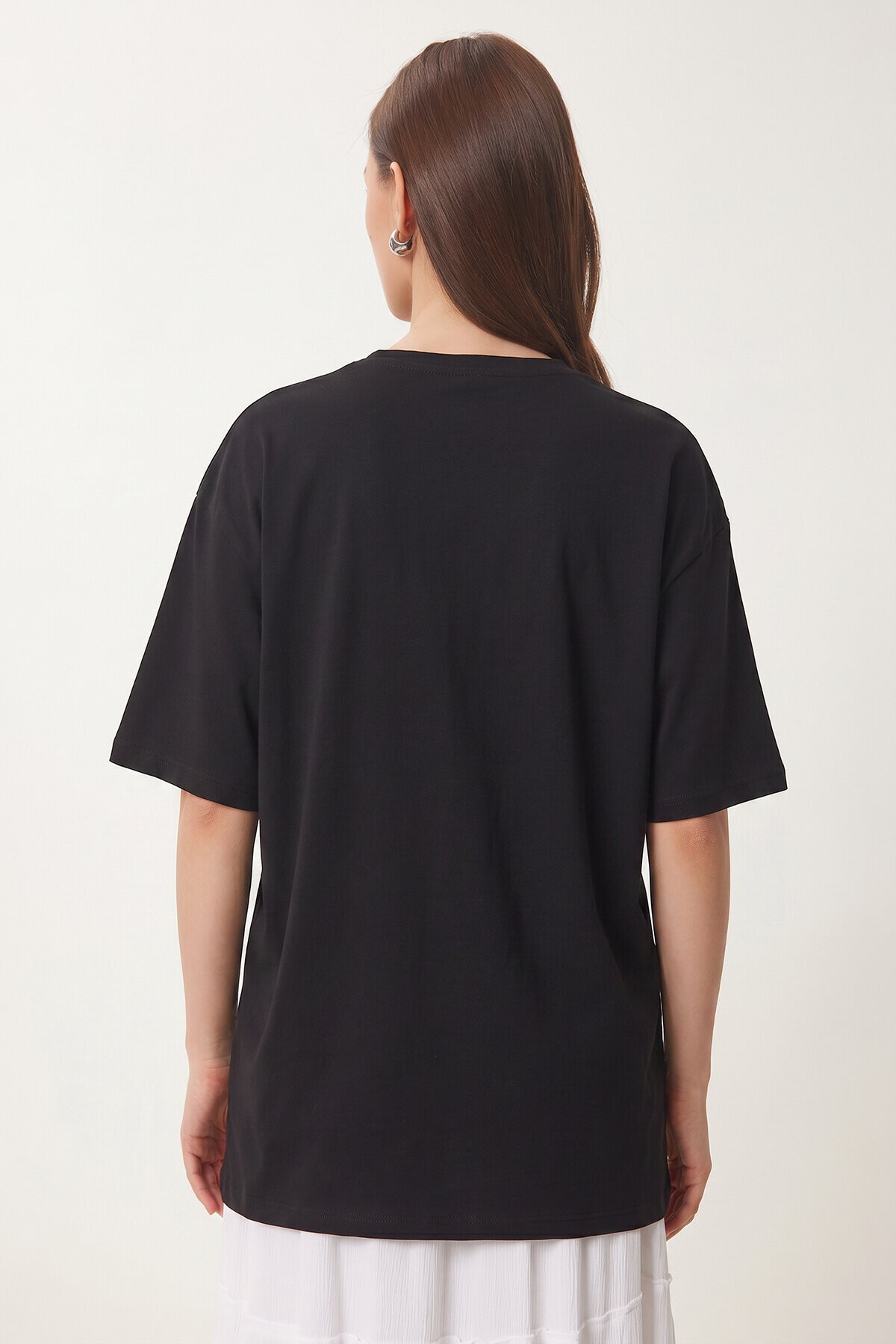 Bisiklet Yaka Oversize Uzun T-shirt SİYAH LRN0052
