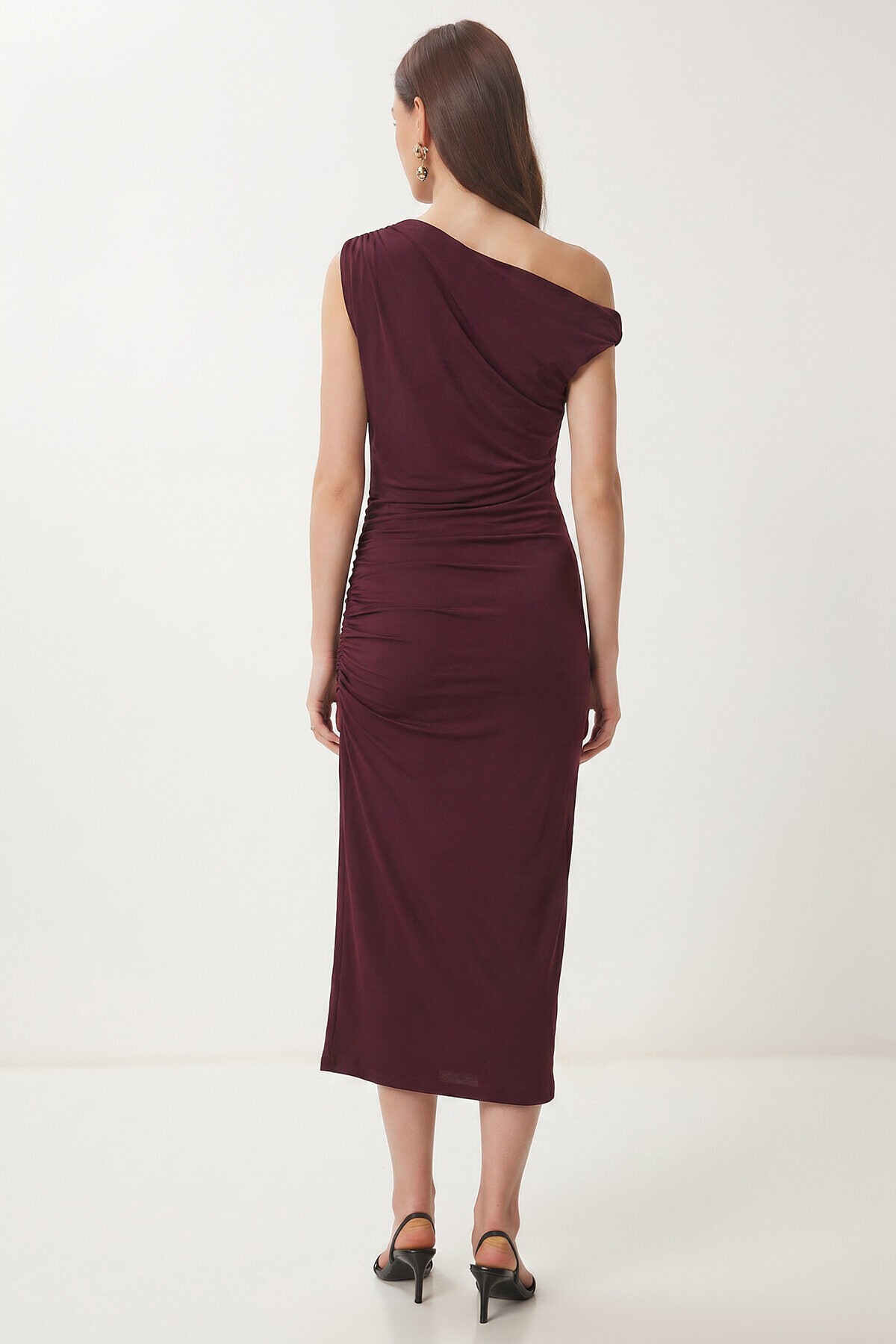 Büzgülü Yazlık Sandy Örme Elbise MÜRDÜM LFW0021