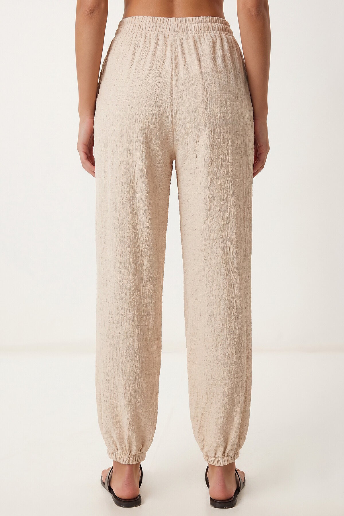 Cepli Rahat Krinkıl Şalvar Pantolon KREM LFW0024