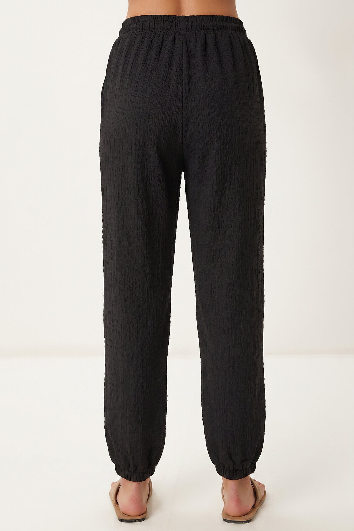 Cepli Rahat Krinkıl Şalvar Pantolon SİYAH LFW0024