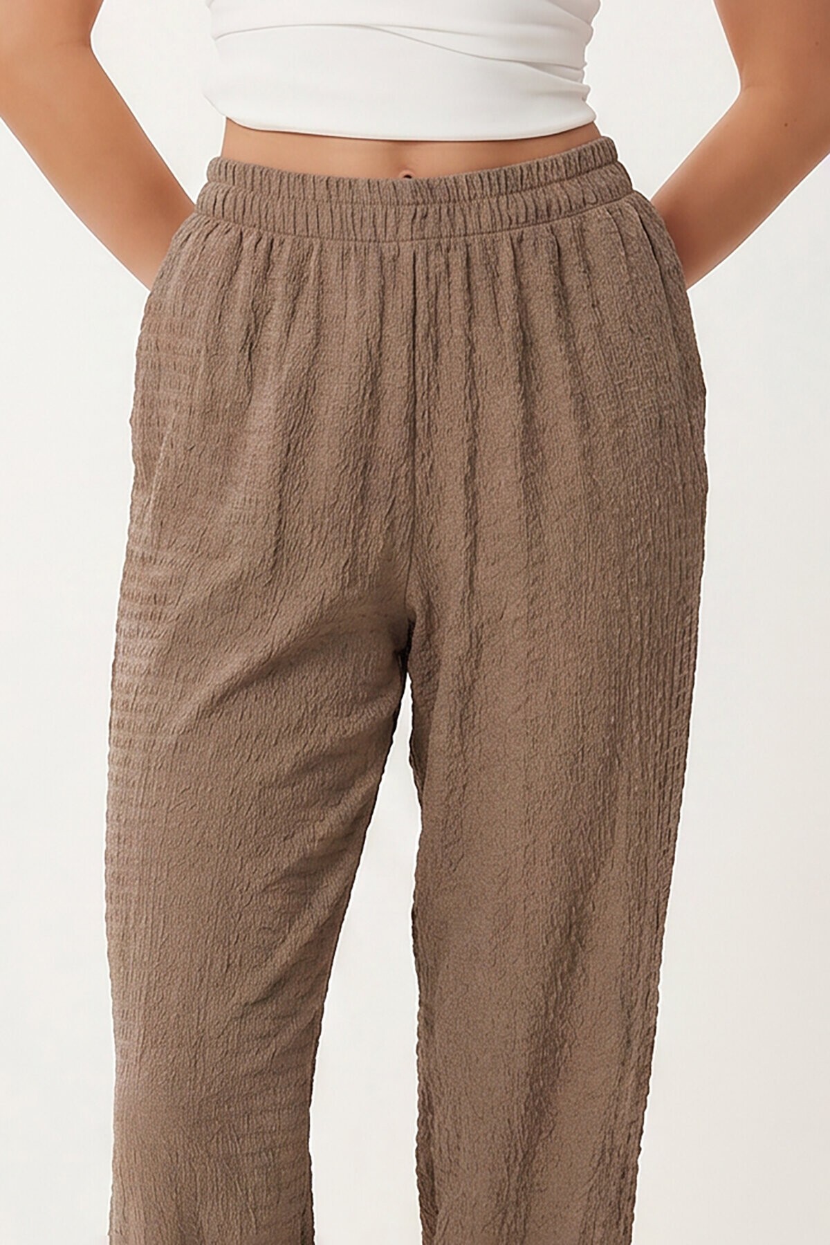 Cepli Rahat Krinkıl Şalvar Pantolon VİZON LFW0024