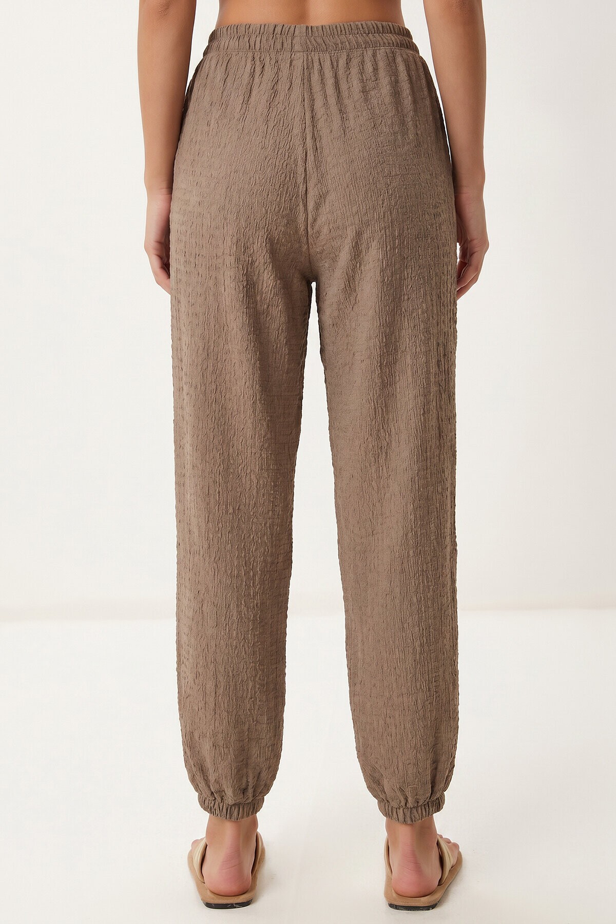 Cepli Rahat Krinkıl Şalvar Pantolon VİZON LFW0024