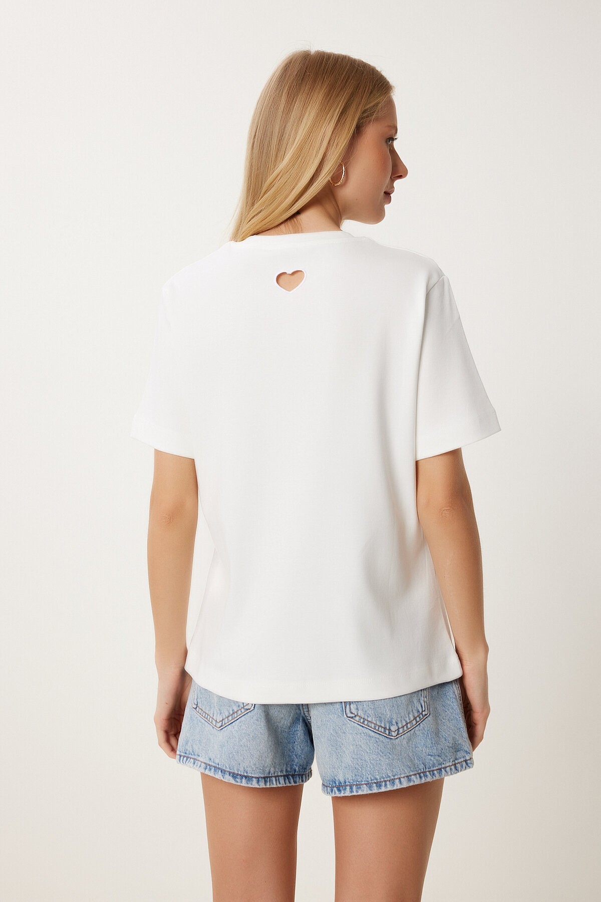 Cut Out Detaylı Pamuklu Örme T-shirt KEMİK LUS0155