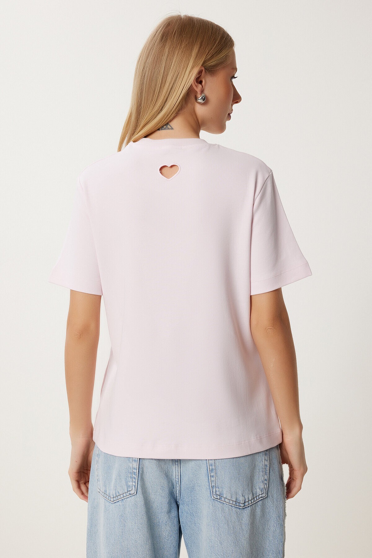 Cut Out Detaylı Pamuklu Örme T-shirt ŞEKER PEMBE LUS0155