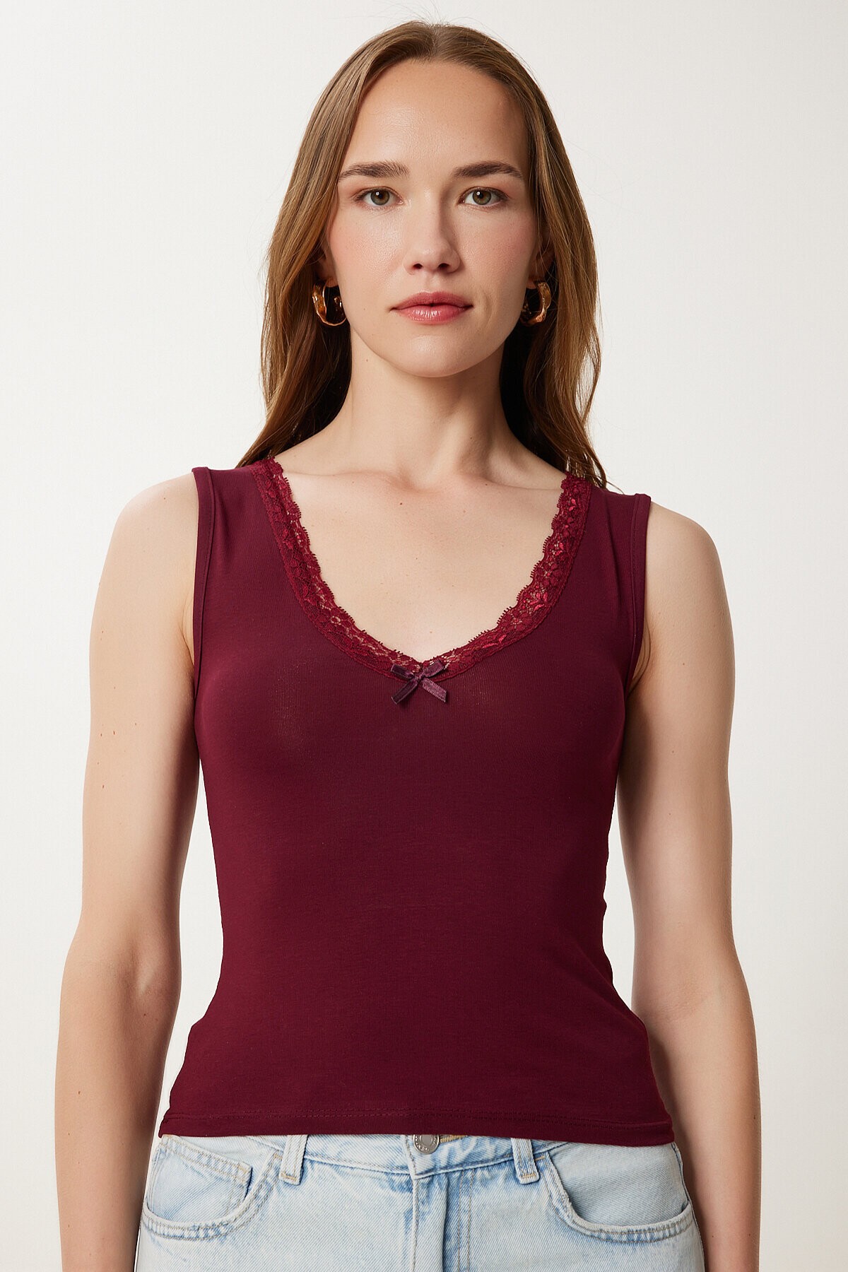 Dantel Detaylı Örme Bodysuit BORDO LZV0016