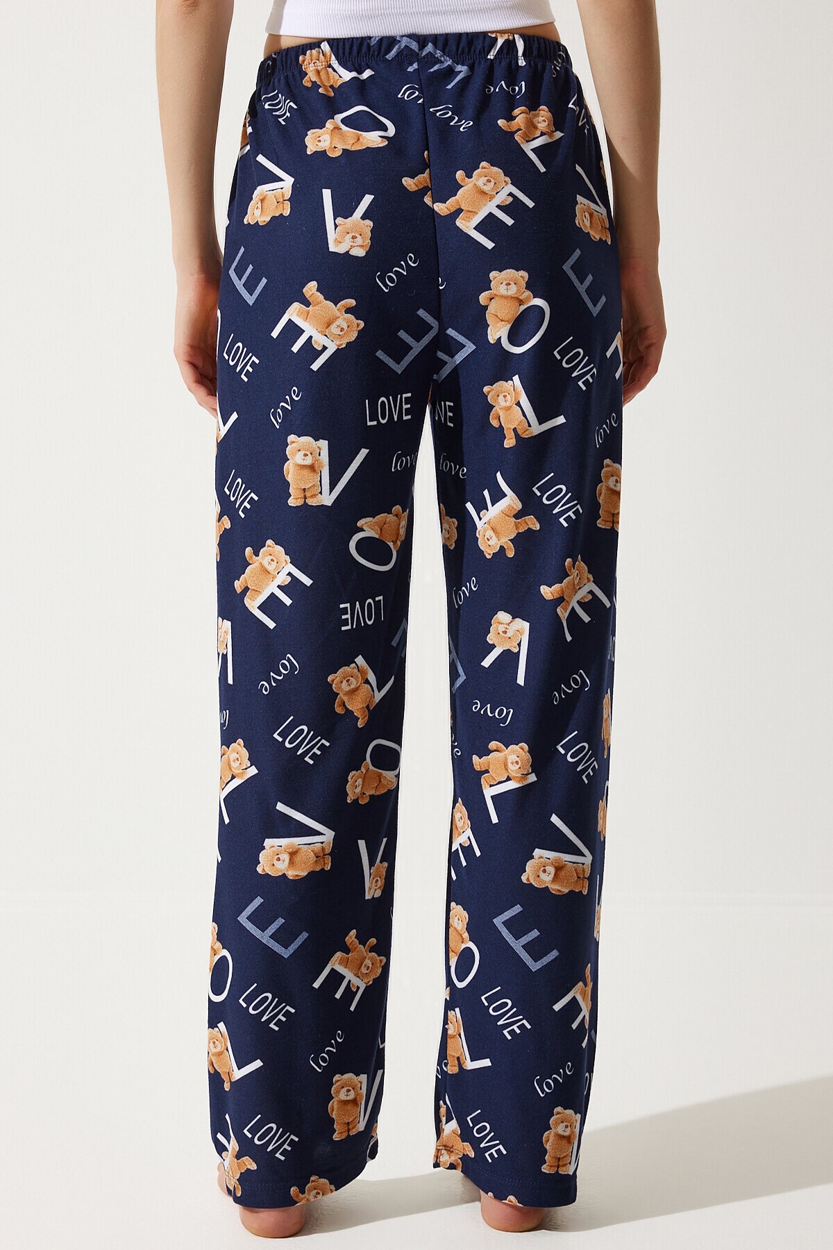 Desenli Yumuşak Dokulu Örme Pijama Altı LACİVERT LXR0001