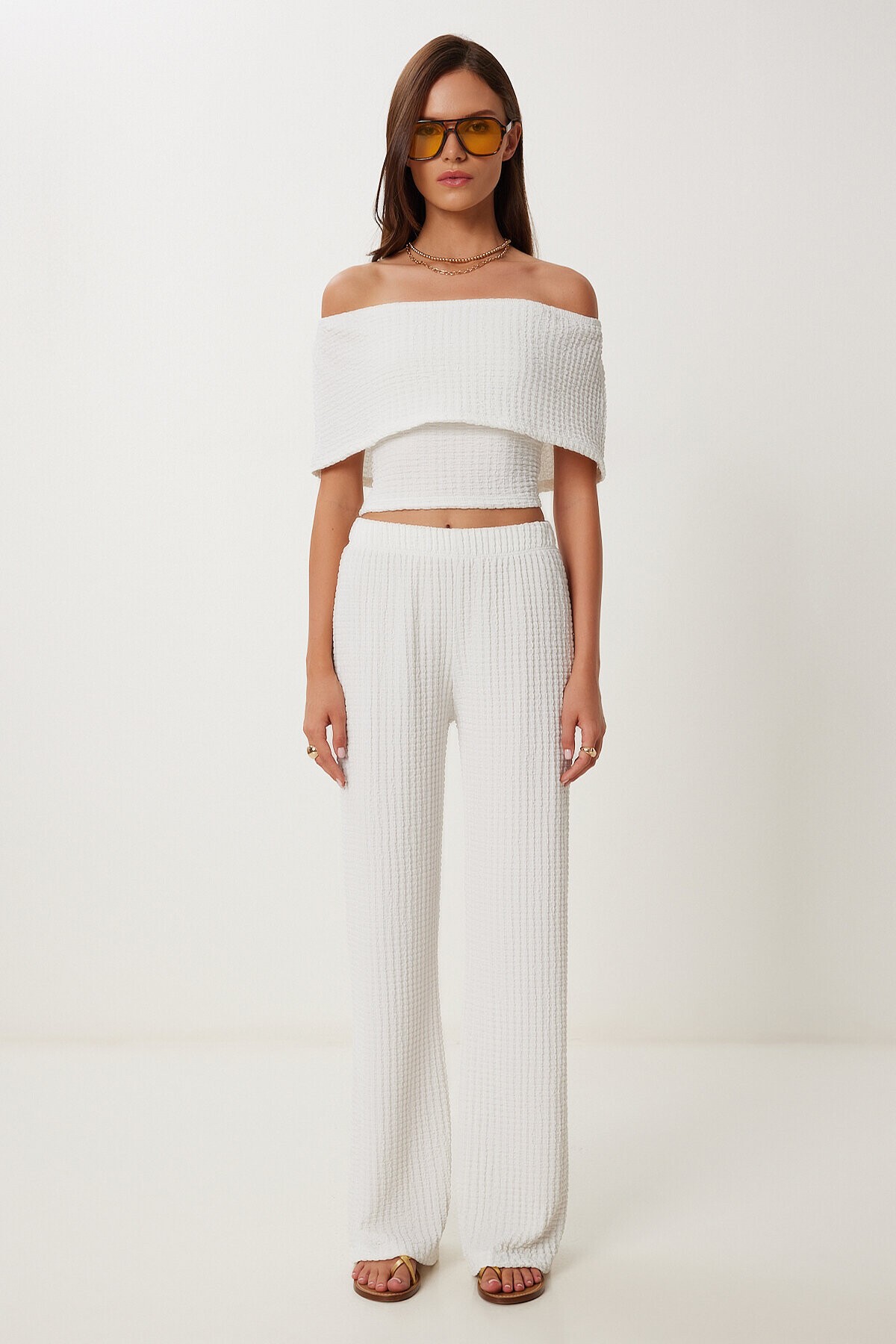 Dokulu Bluz Pantolon Takım EKRU LZV0014