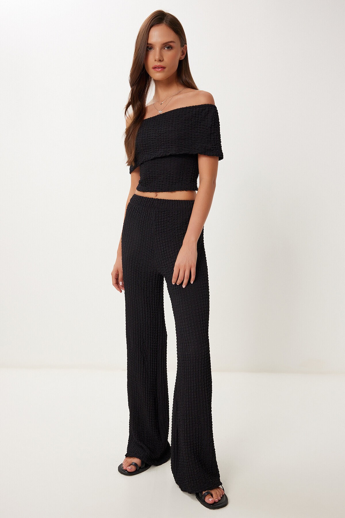 Dokulu Bluz Pantolon Takım SİYAH LZV0014