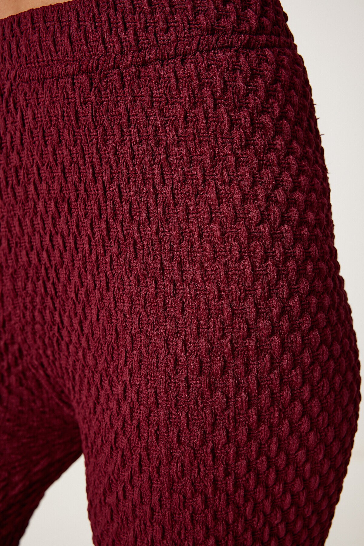 Dokulu Esnek Bluz Pantolon Takım BORDO LZV0011
