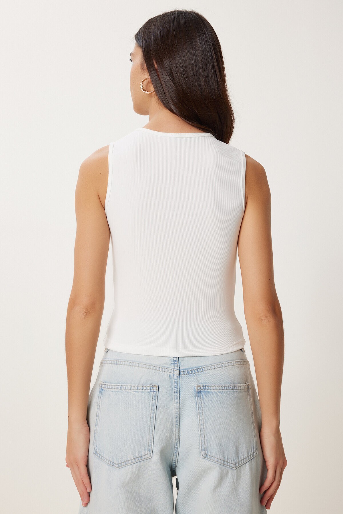 Dore Düğmeli Fitilli Örme Crop Bluz EKRU LZV0012