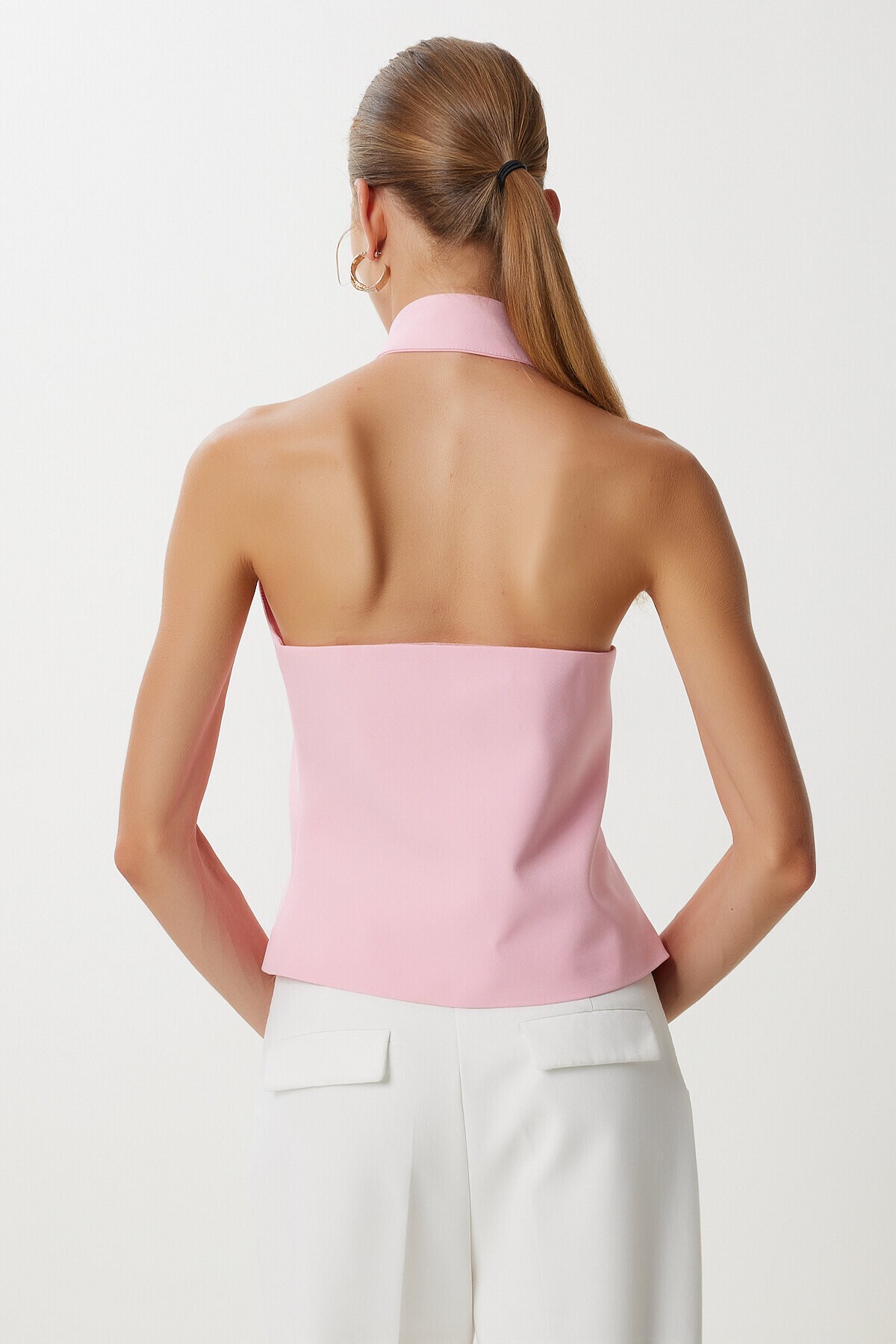 Halter Yaka Dokuma Yelek PEMBE LYY0096