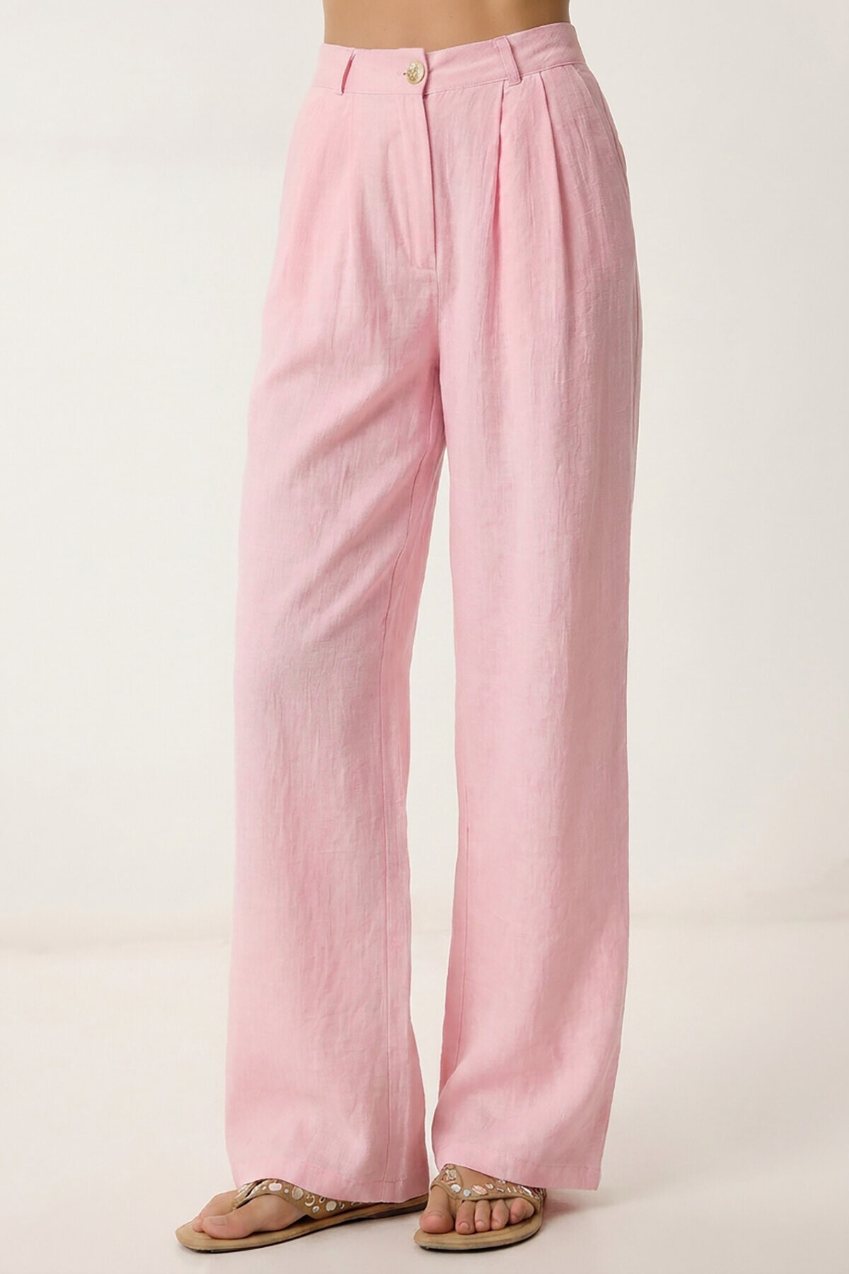 Keten Bluz Pantolon Takım ŞEKER PEMBE LAZ0009