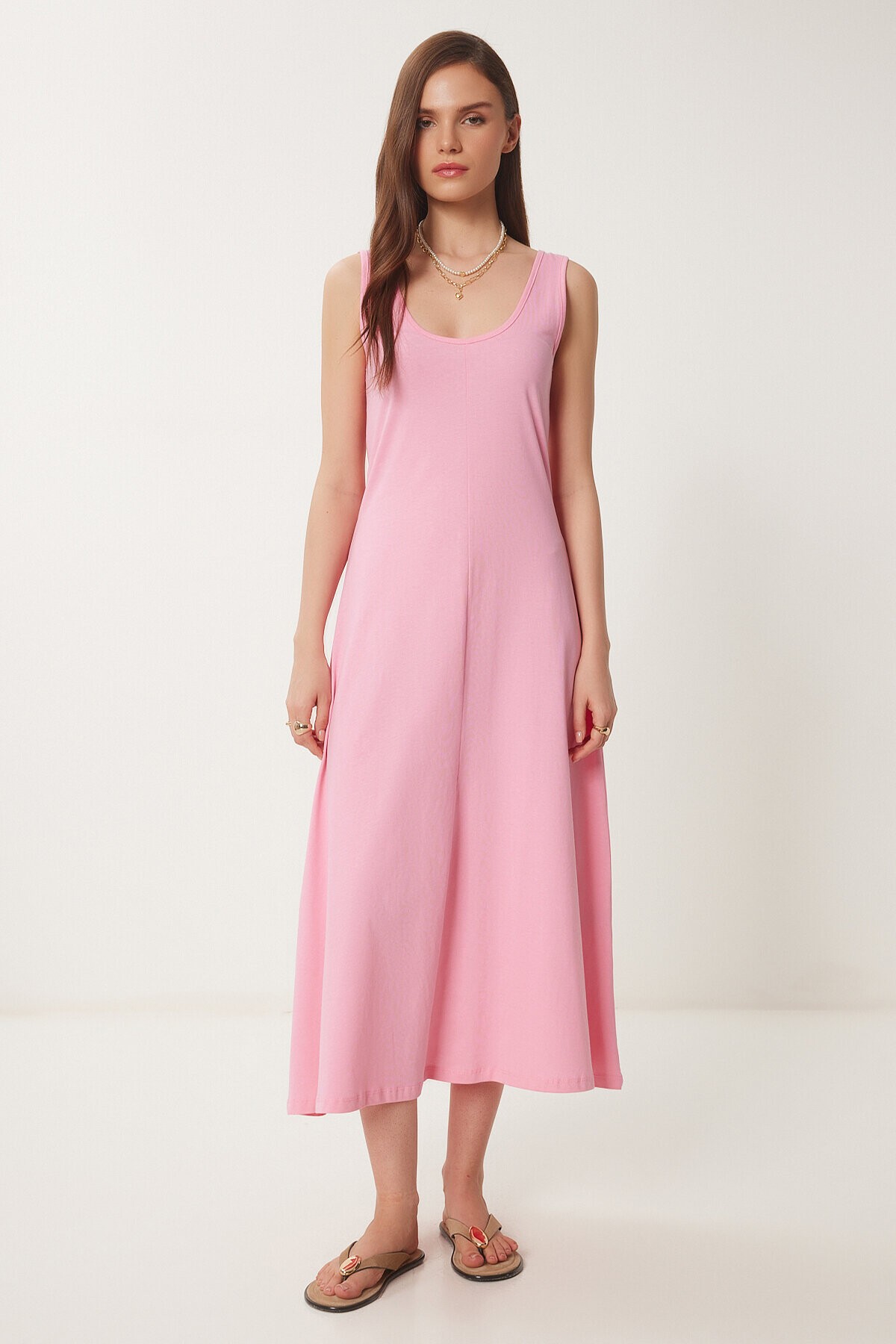 Kolsuz Basic Yazlık Örme Elbise PEMBE LCR0057