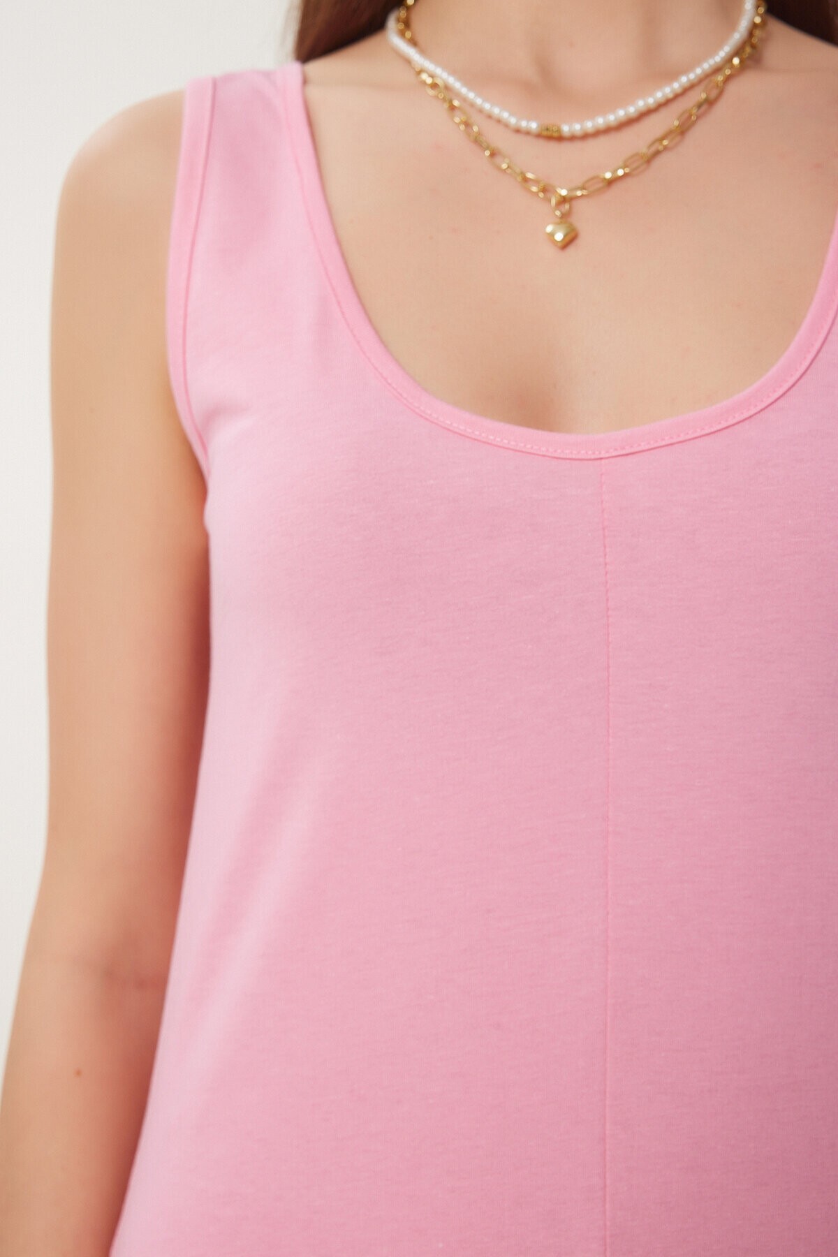 Kolsuz Basic Yazlık Örme Elbise PEMBE LCR0057