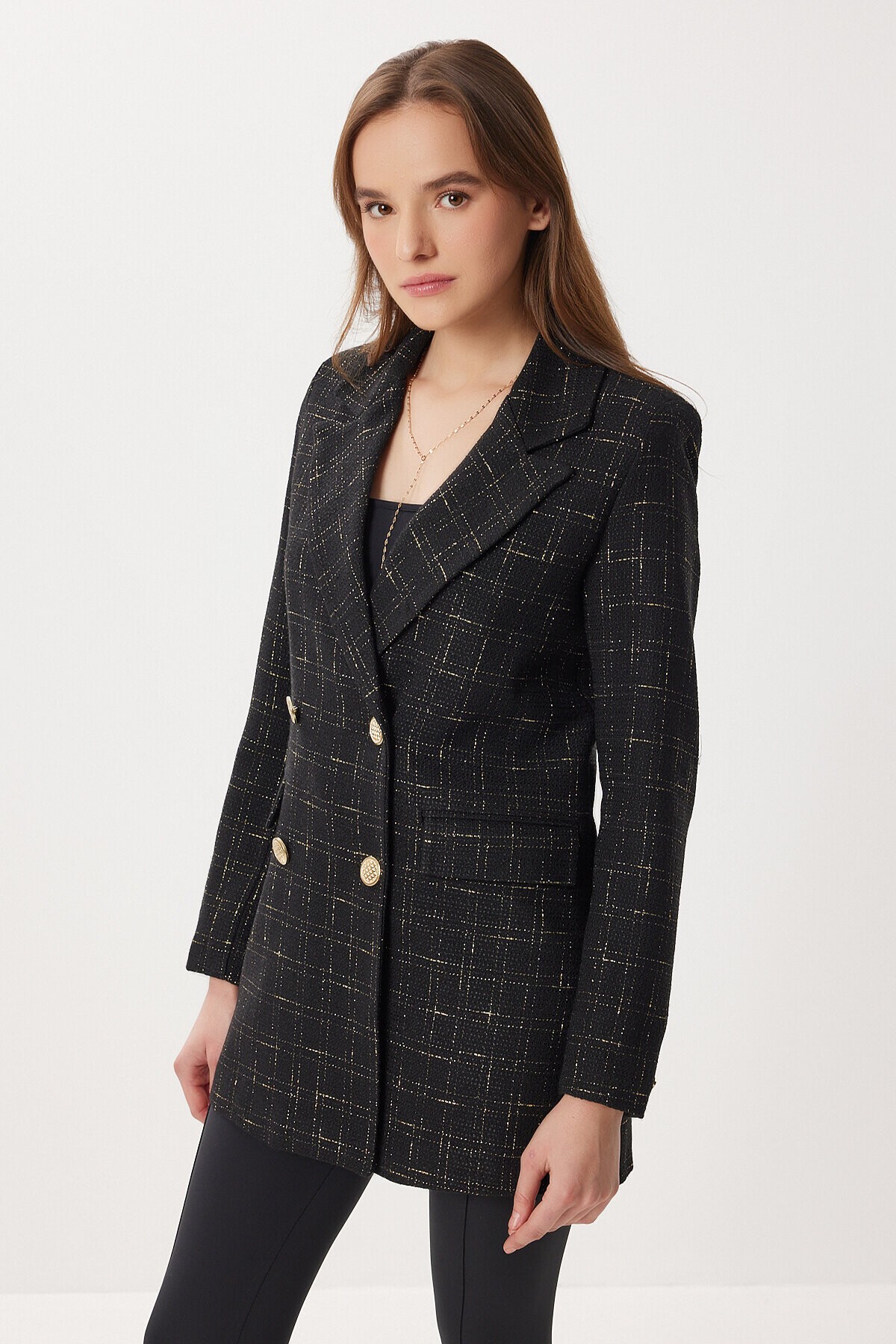 Kruvaze Vatkalı Tüvit Blazer Ceket SİYAH LXA0030