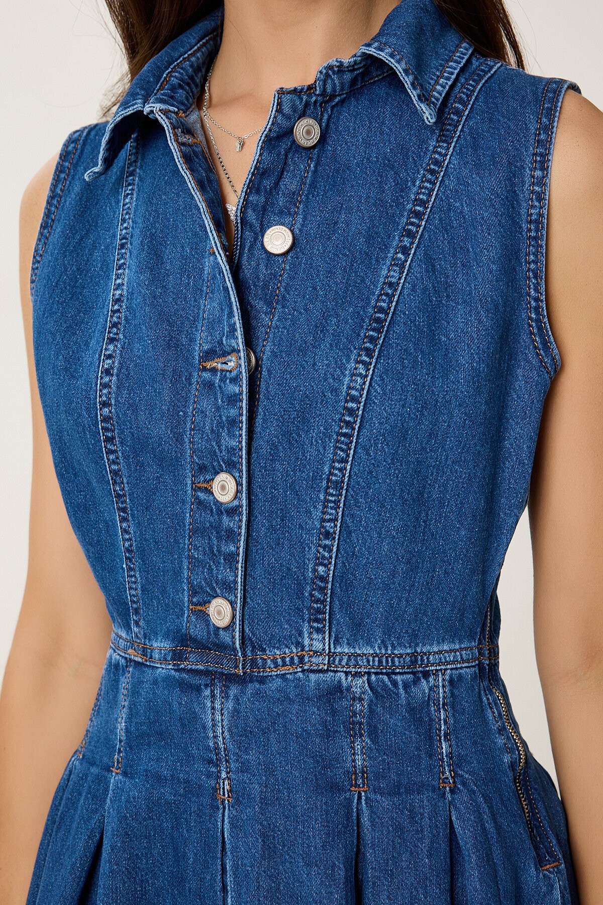 Mini Kloş Denim Elbise KOYU MAVİ LVW0002