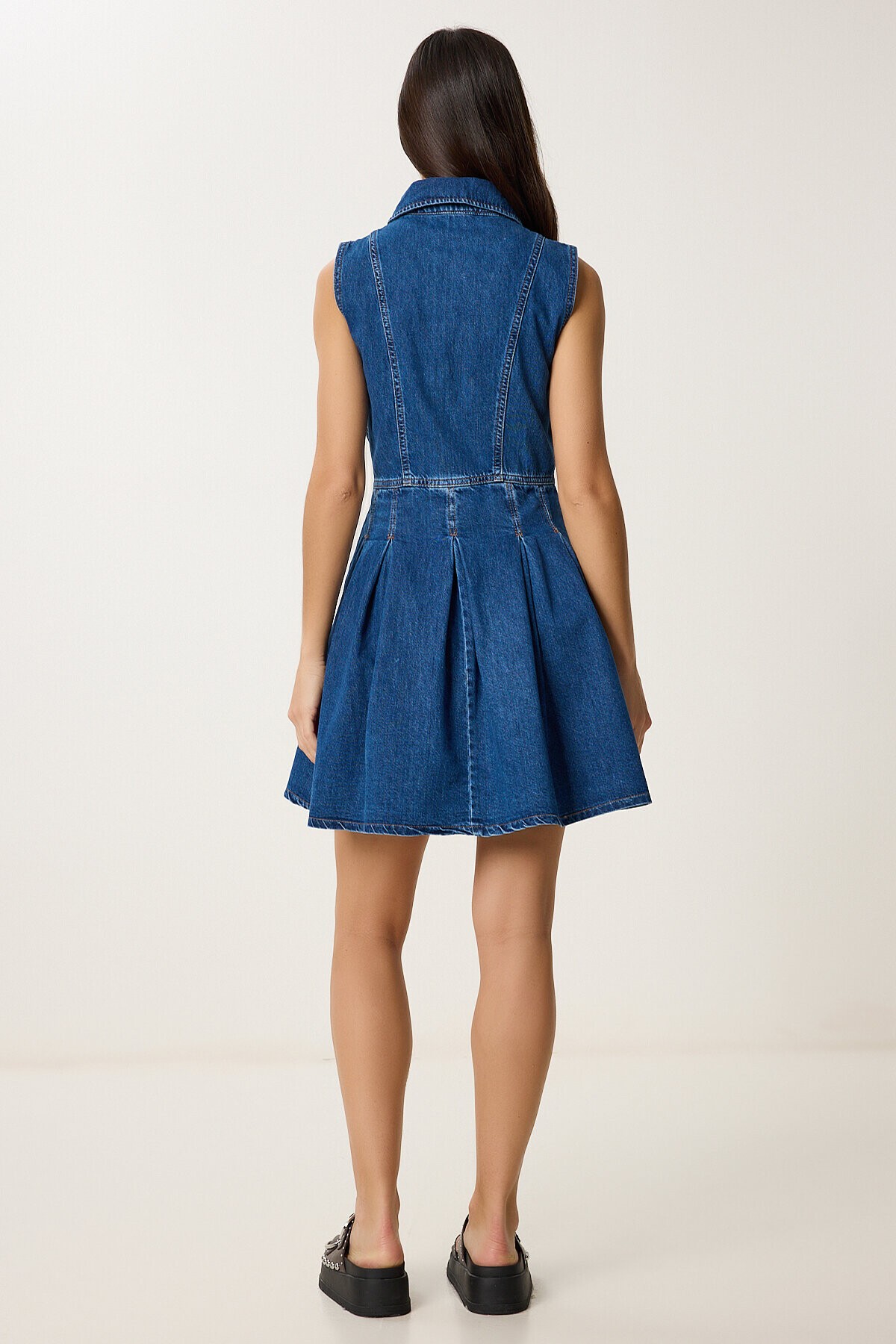 Mini Kloş Denim Elbise KOYU MAVİ LVW0002