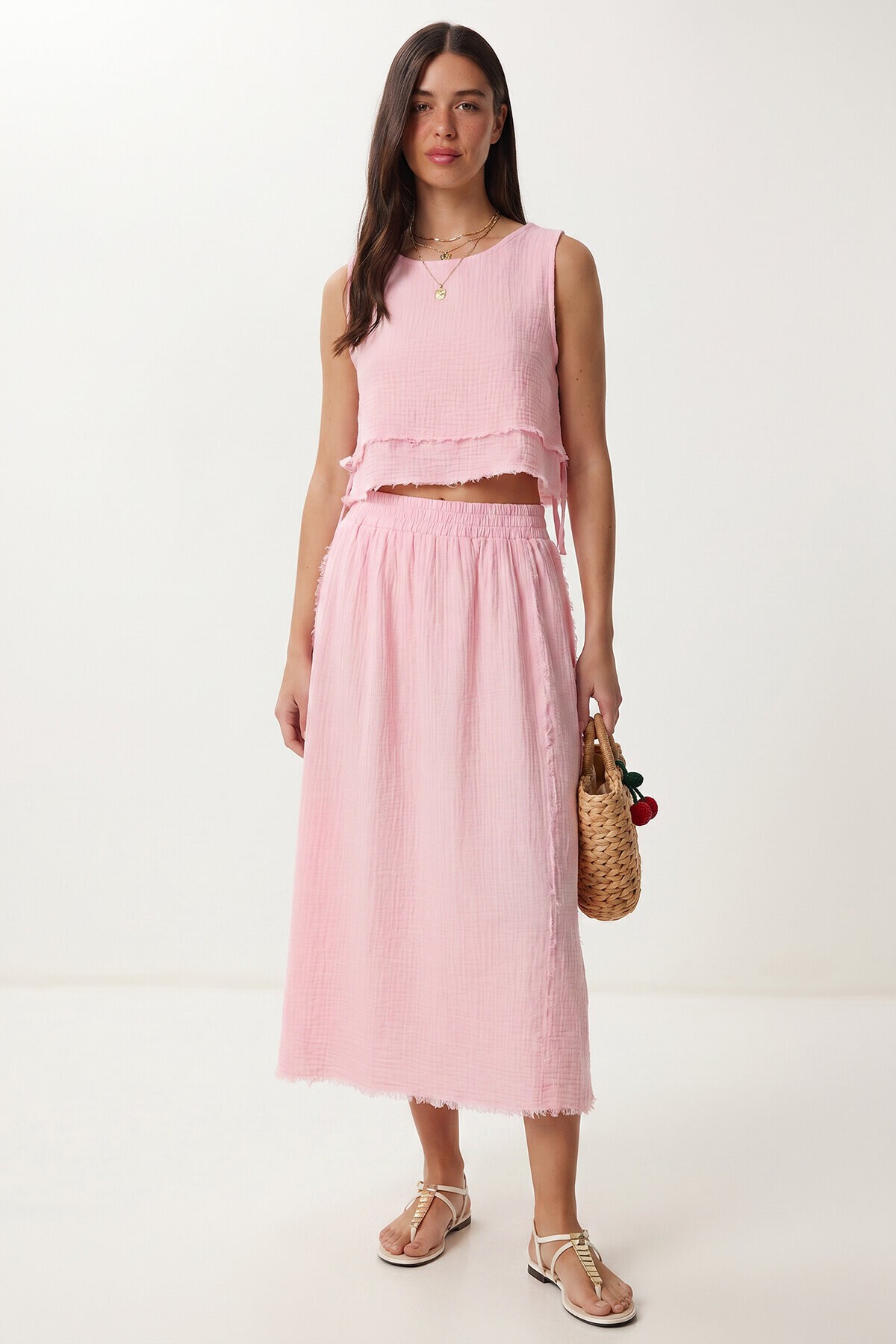 Müslin Bluz Etek Takım PEMBE LAX0012