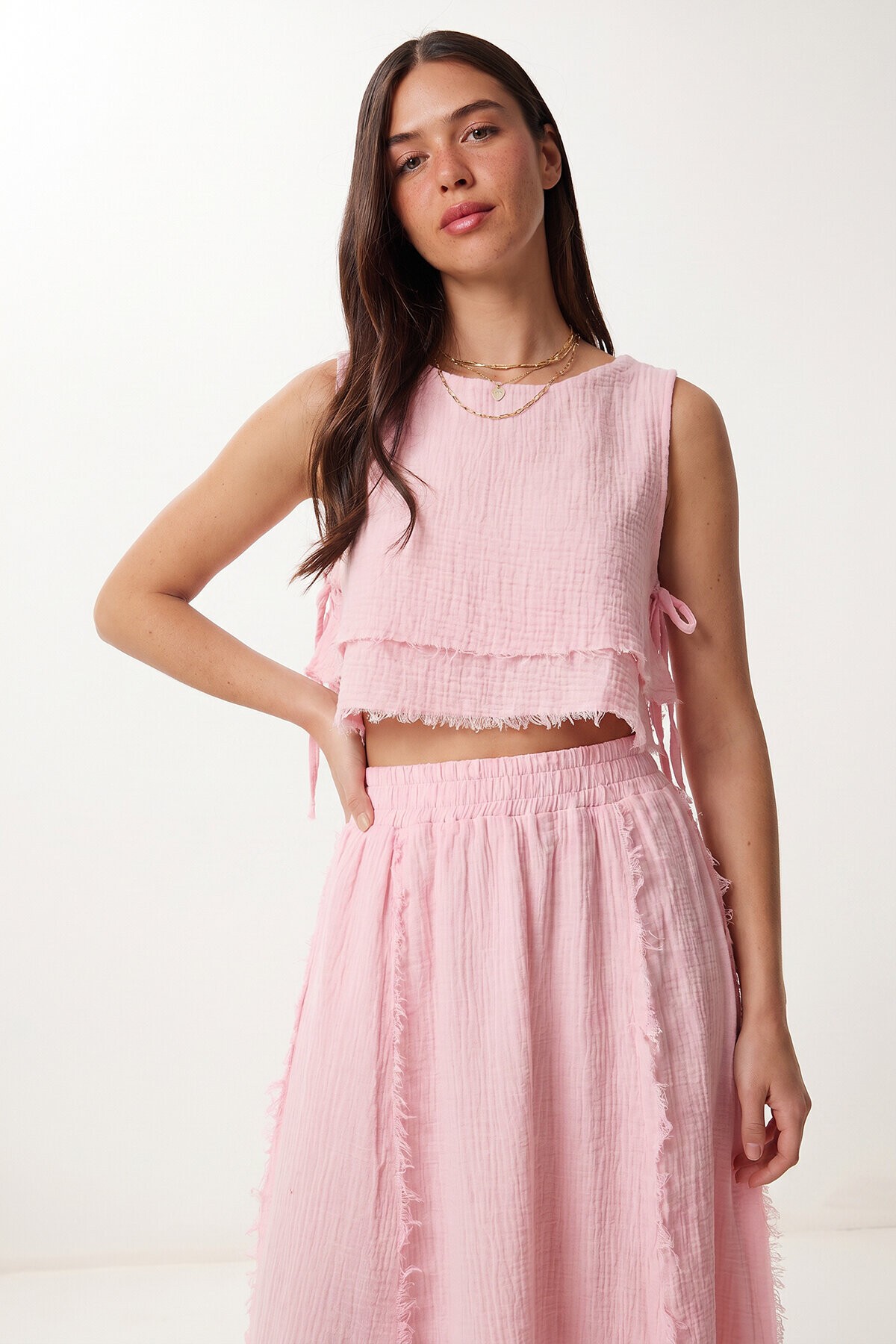 Müslin Bluz Etek Takım PEMBE LAX0012