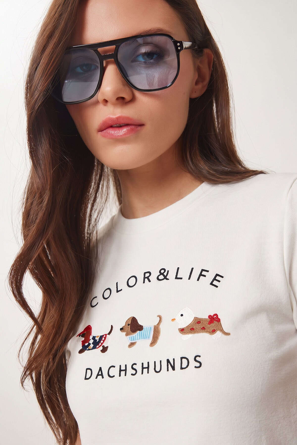 Nakış İşlemeli Pamuklu Örme T-shirt EKRU LCR0127