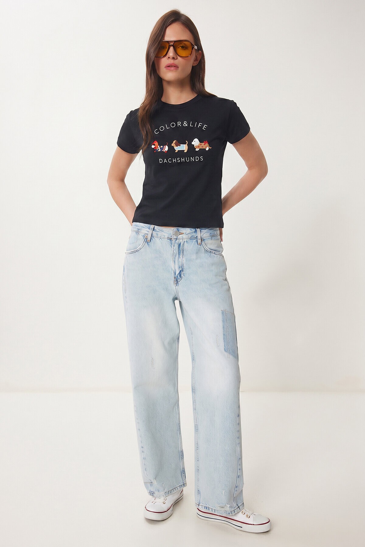 Nakış İşlemeli Pamuklu Örme T-shirt LACİVERT LCR0127