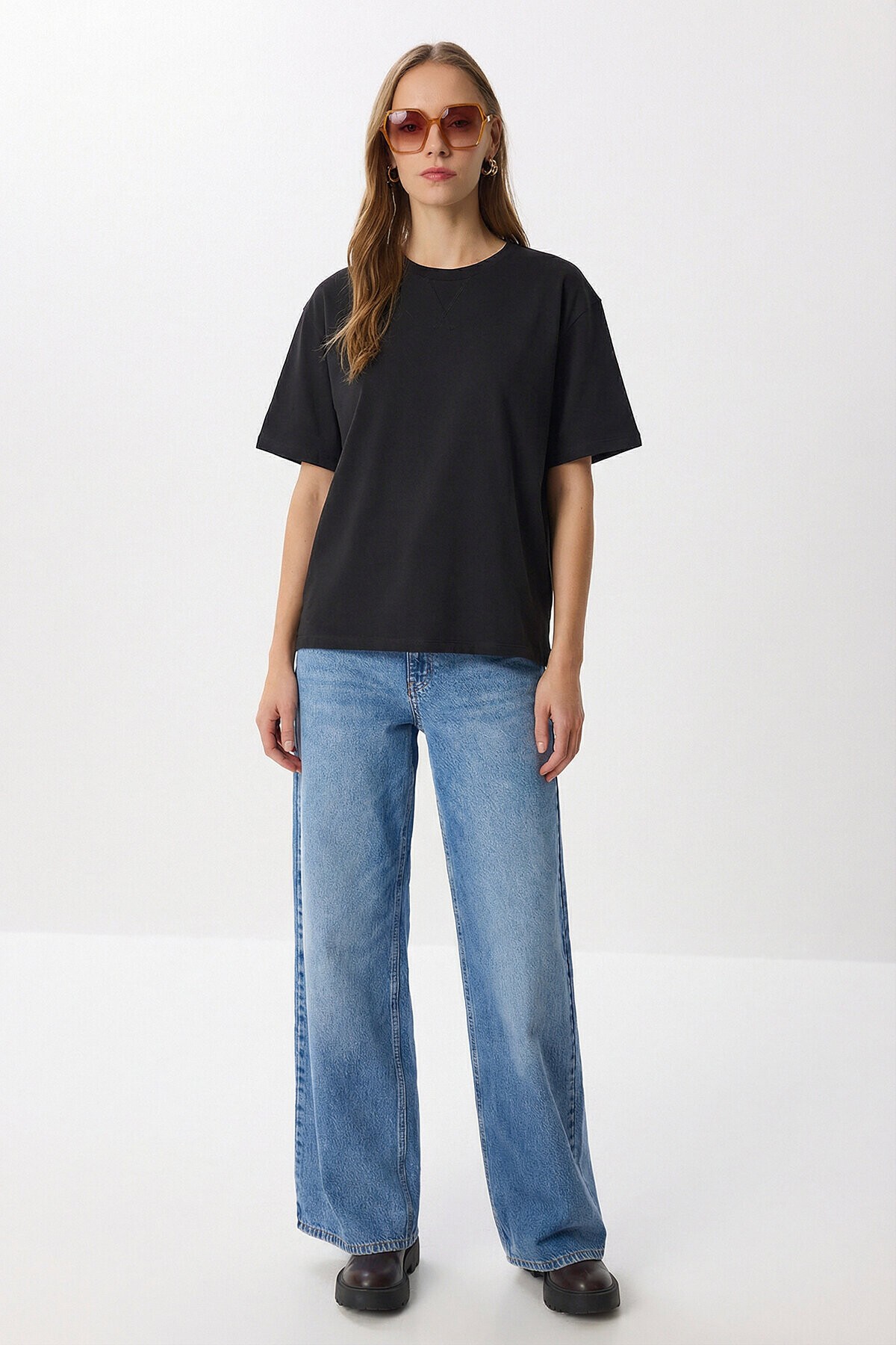 Oversize Basic Pamuklu Örme T-shirt ANTRASİT LZE0005