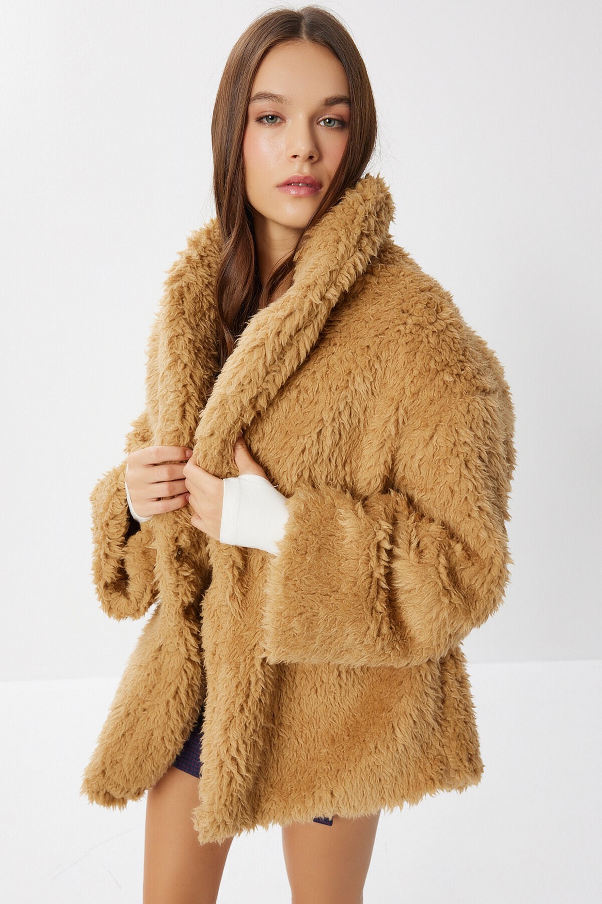 Oversize Suni Kürk Kaban CAMEL LVW0008