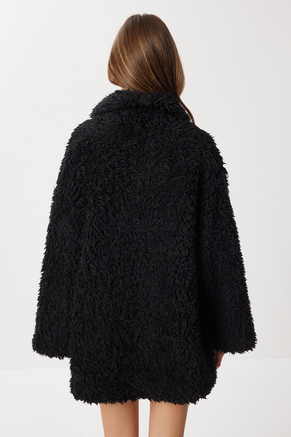 Oversize Suni Kürk Kaban SİYAH LVW0008