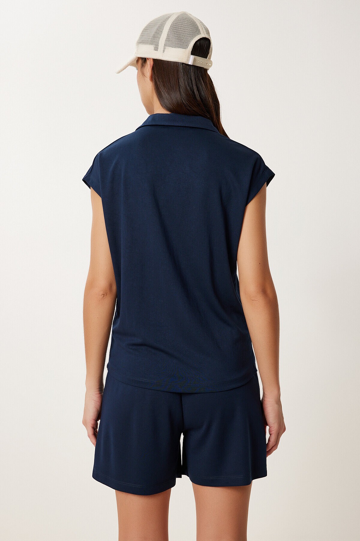 Polo Yaka Basic Örme Şort Takım LACİVERT LUS0159