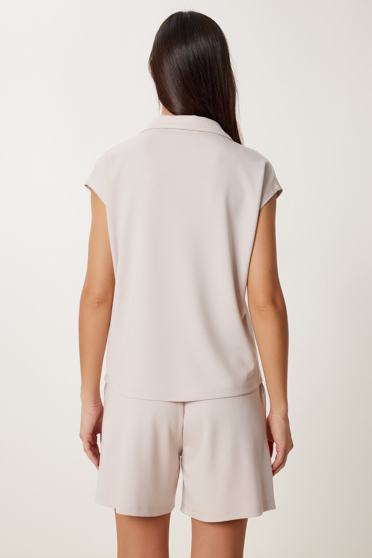 Polo Yaka Basic Örme Şort Takım TAŞ LUS0159