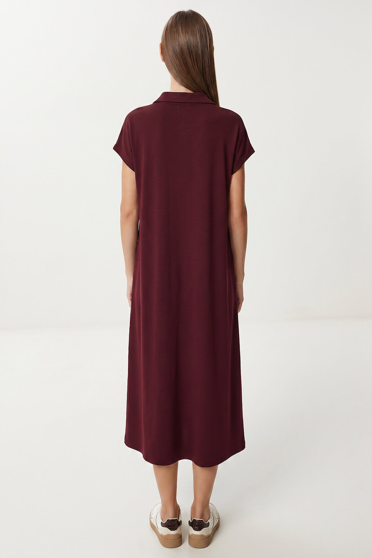 Polo Yaka Cepli Örme Elbise MÜRDÜM LDZ0038