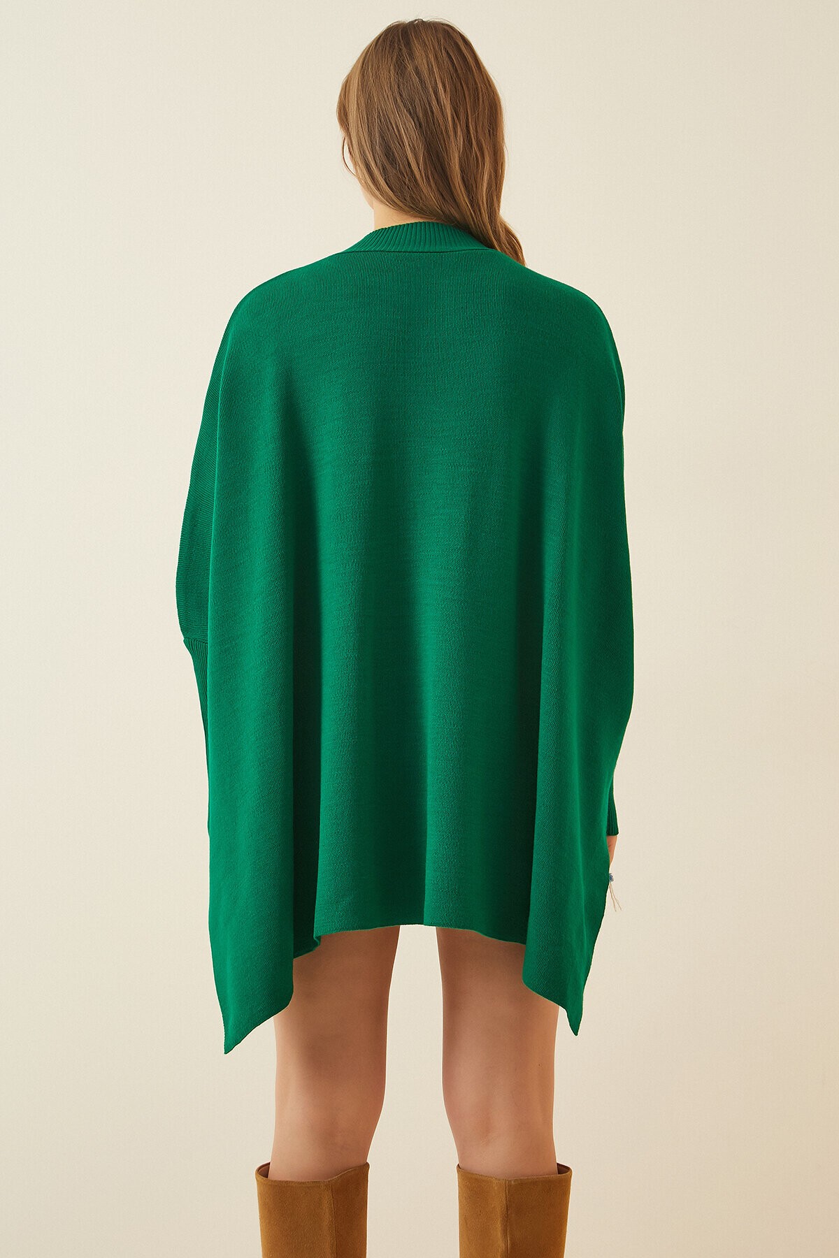 Yandan Yırtmaçlı Oversize Panço Kazak YEŞİL LYY0016