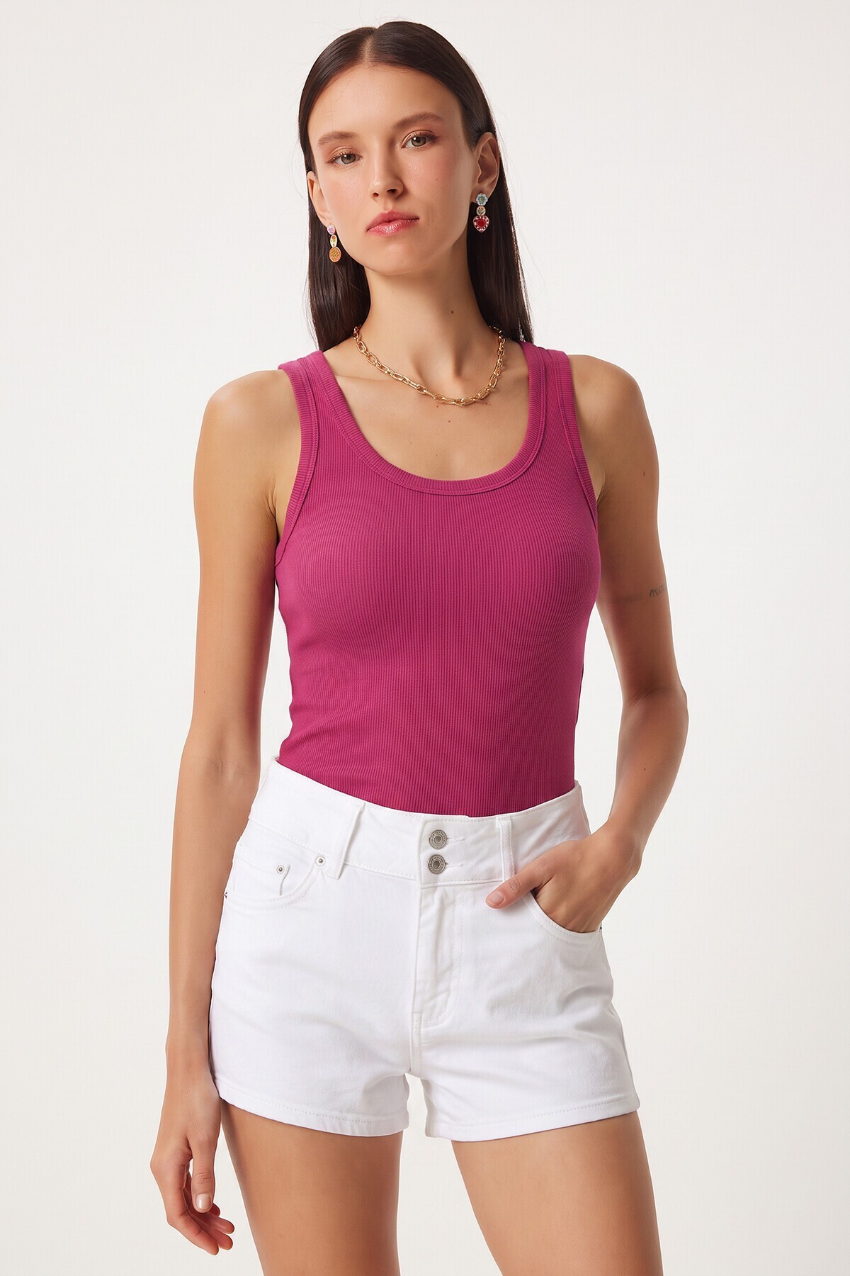 2li Fitilli Kalın Askılı Örme Atlet KOYU PEMBE LİLA LHJ0002