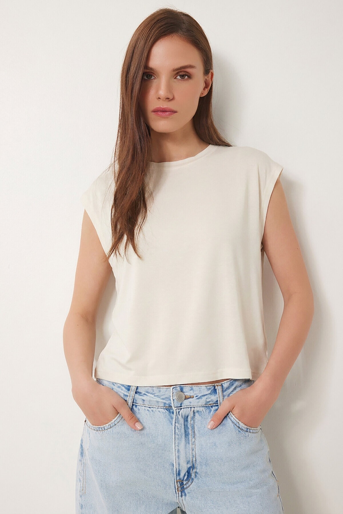 2’li Paket Basic Viskon T-shirt EKRU HAKİ LRN0043
