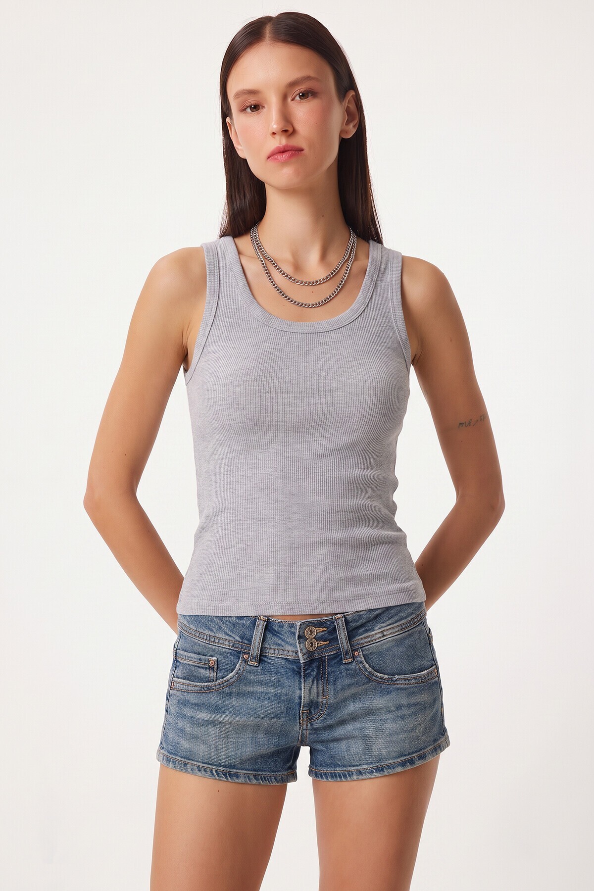 3lü Fitilli Kalın Askılı Örme Atlet KOYU MAVİ KOYU PEMBE GRİ LRN0060
