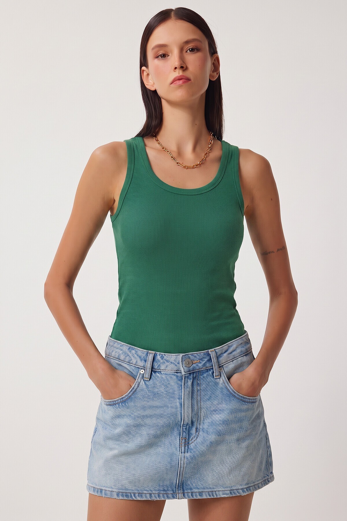 3lü Fitilli Kalın Askılı Örme Atlet YEŞİL LİLA PEMBE LRN0060