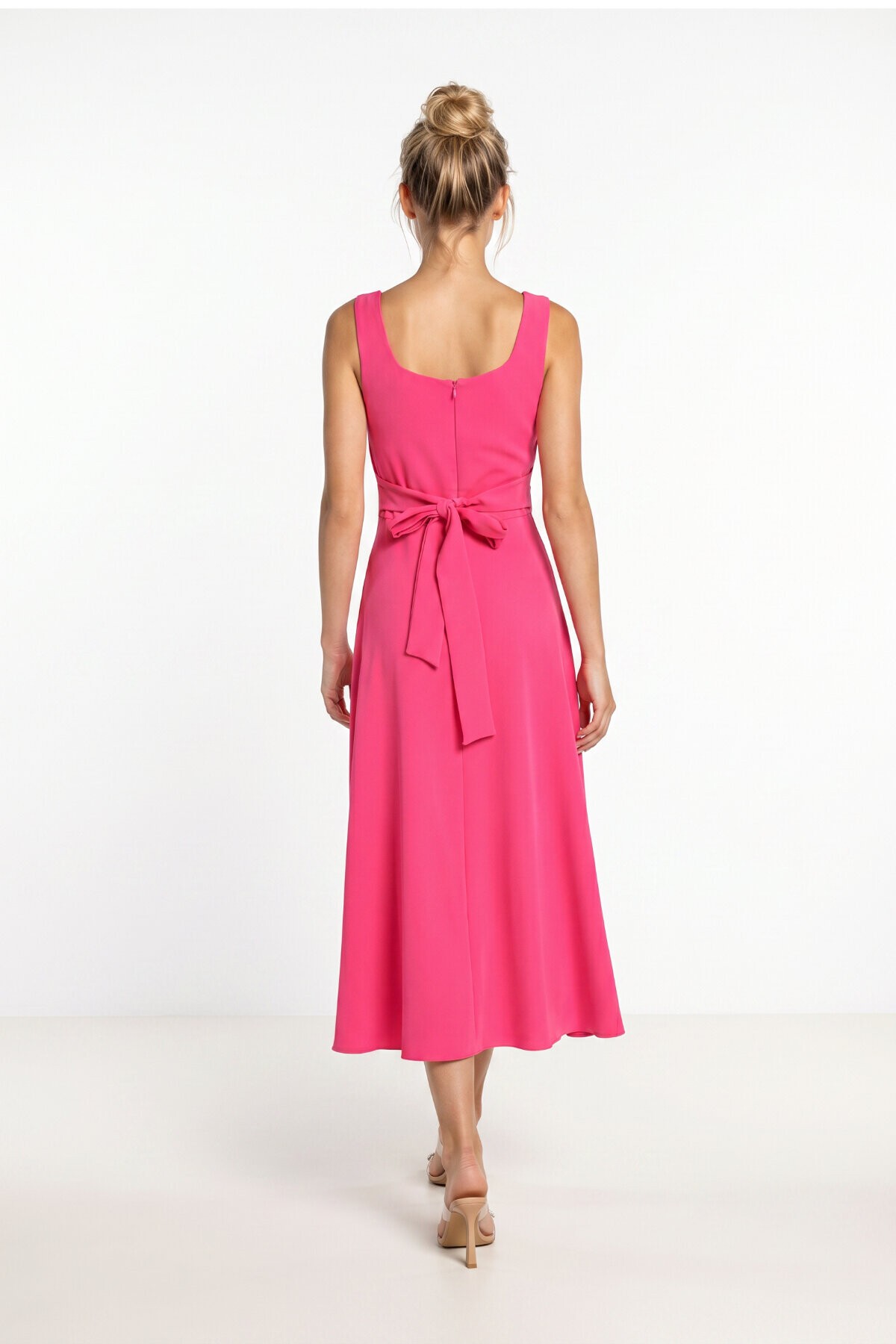 A Kesim Midi Dokuma Elbise PEMBE LNT0042