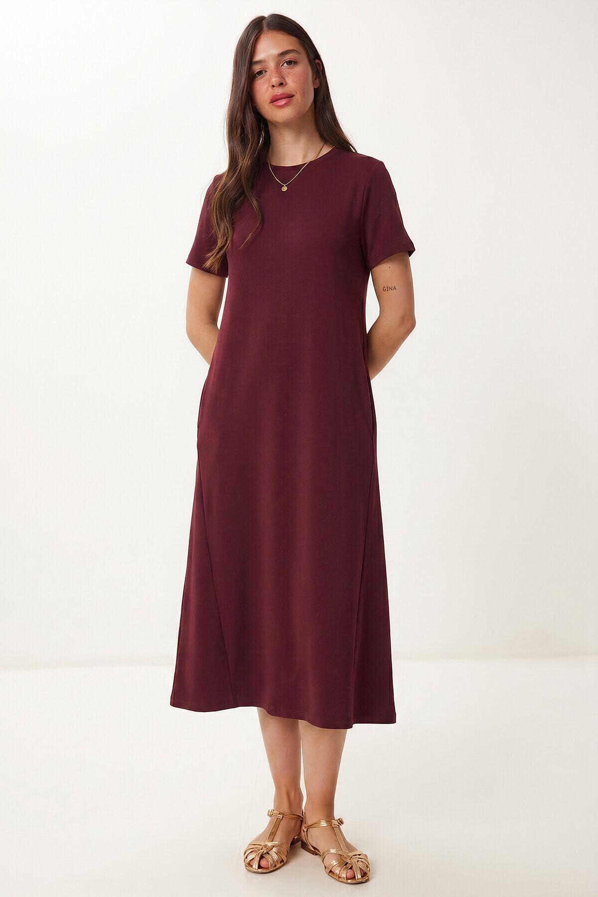 A Kesim Yazlık Örme Elbise MÜRDÜM LUB0005