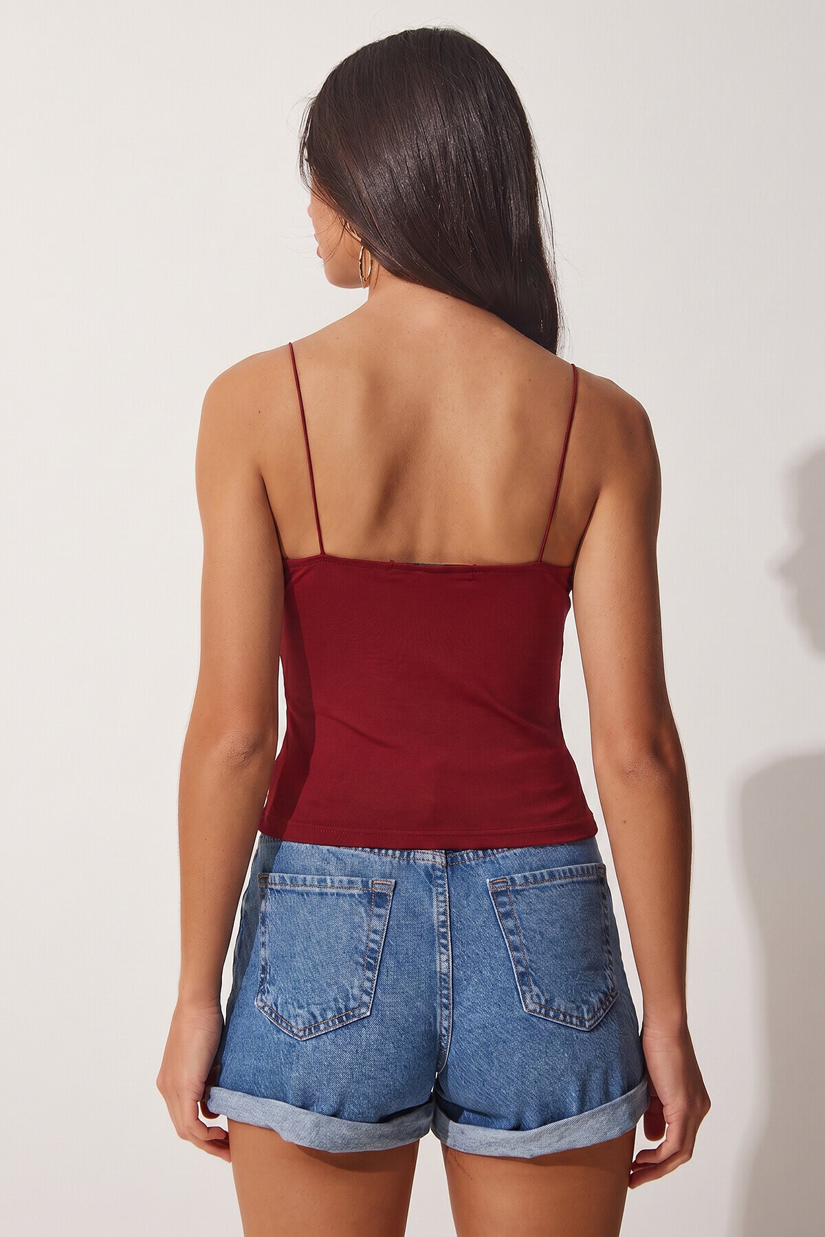 Askılı Degaje Yaka Sandy Örme Bluz BORDO LRX0013