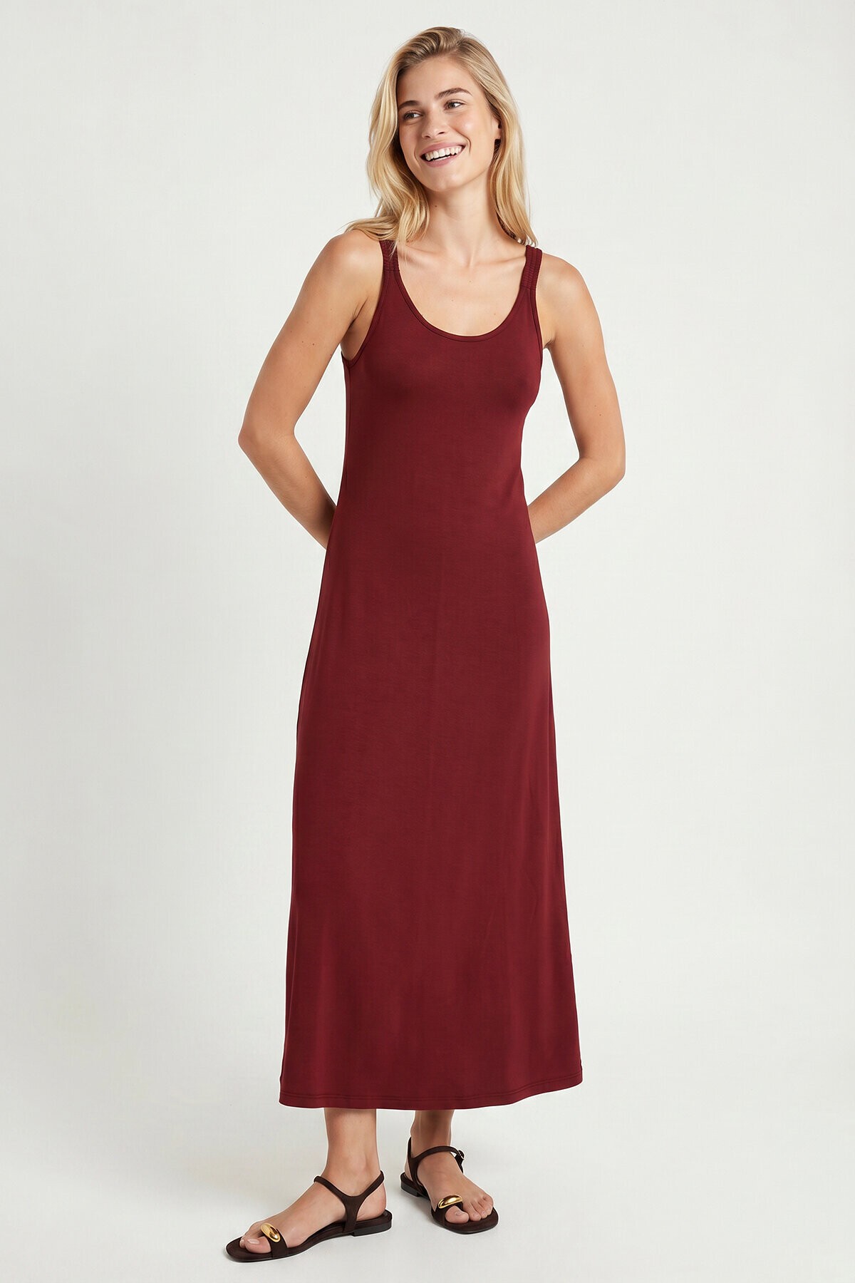 Askılı Yazlık Midi Modal Elbise BORDO LNT0034