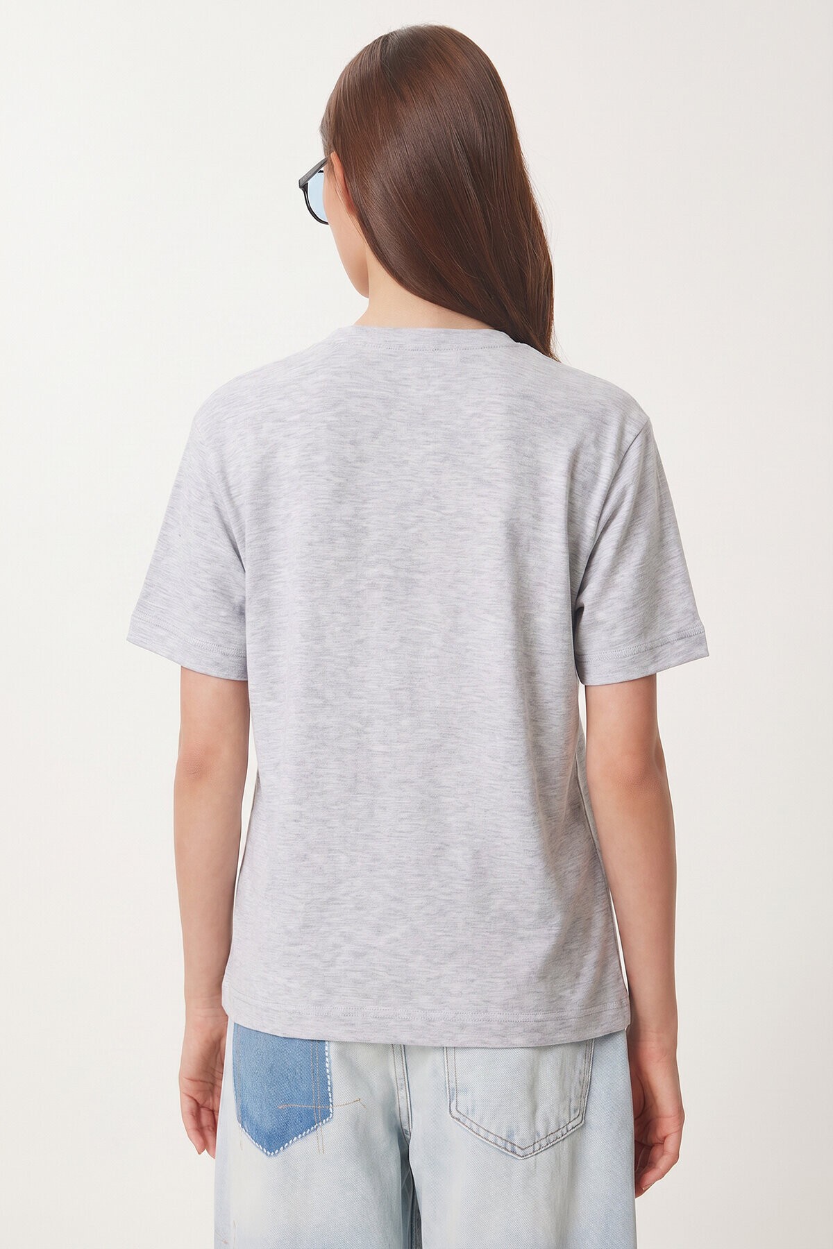 Basic Pamuklu Örme T-shirt GRİ MELANJ LUS0094