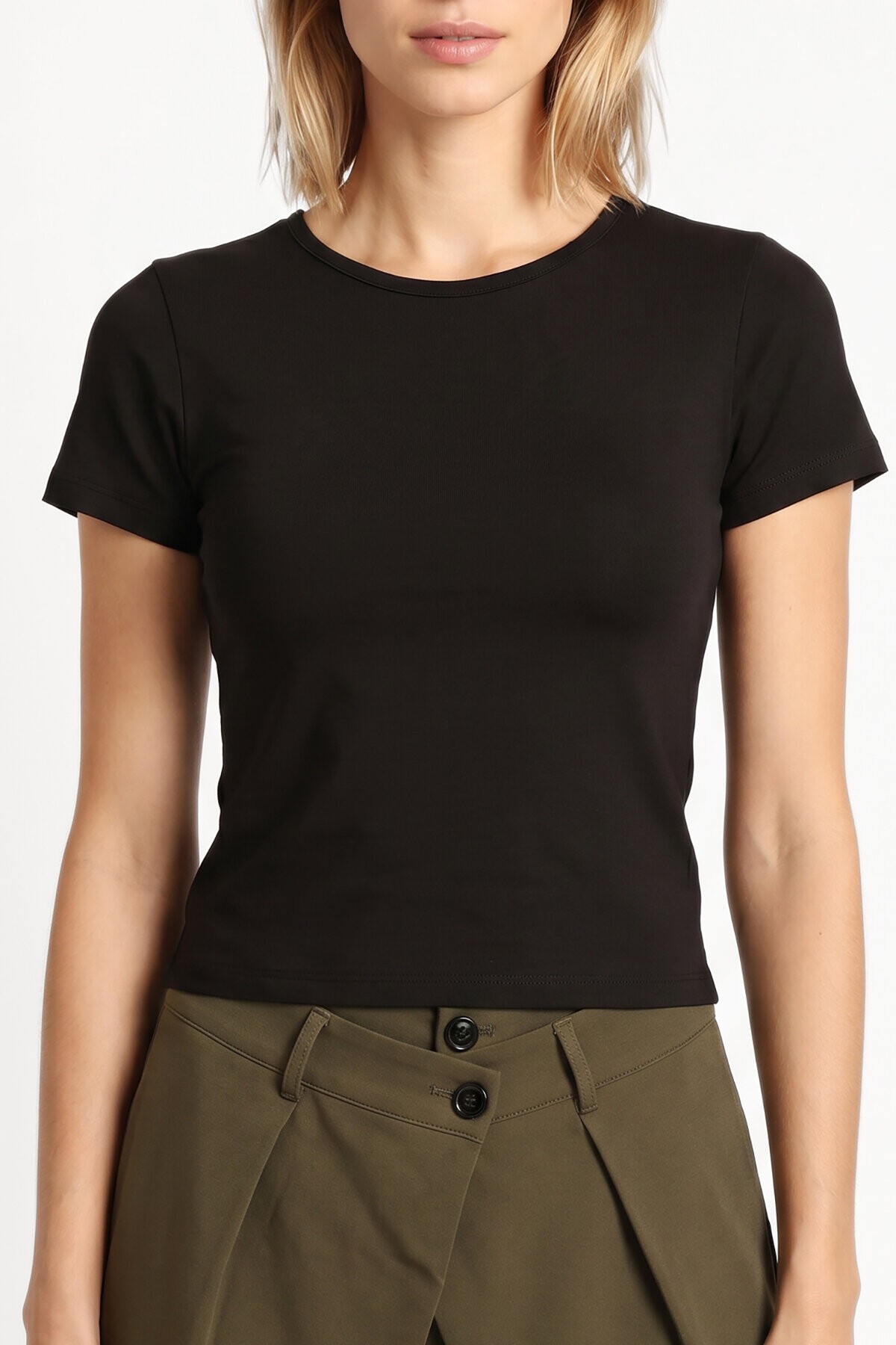 Basic Sandy Örme T-shirt SİYAH LZV0075