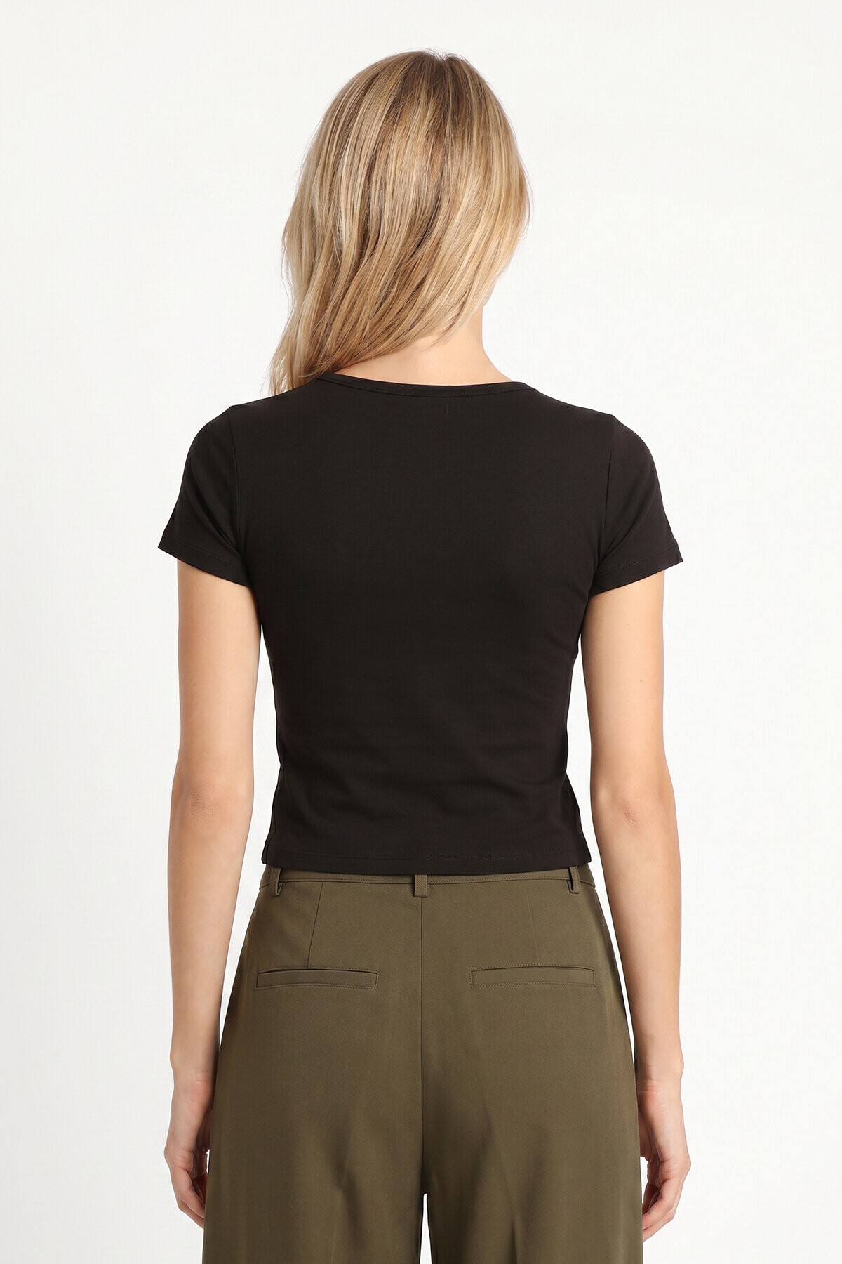 Basic Sandy Örme T-shirt SİYAH LZV0075