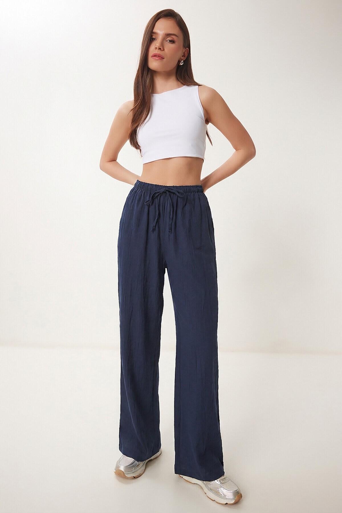 Cepli Geniş Paça Yazlık Pantolon LACİVERT LUB0343